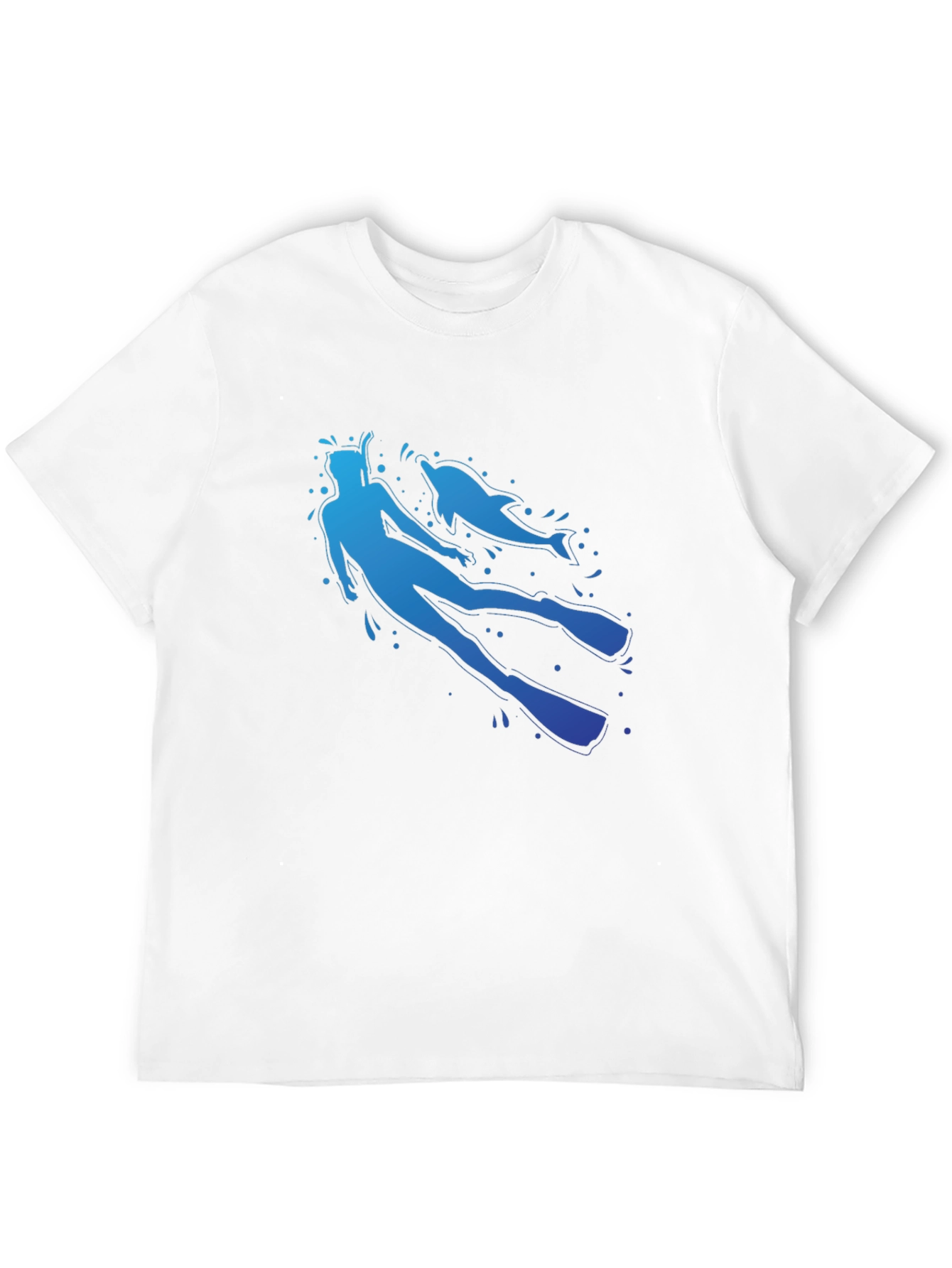 Diver and Dolphin Graphic T-Shirt - Black Crew Neck