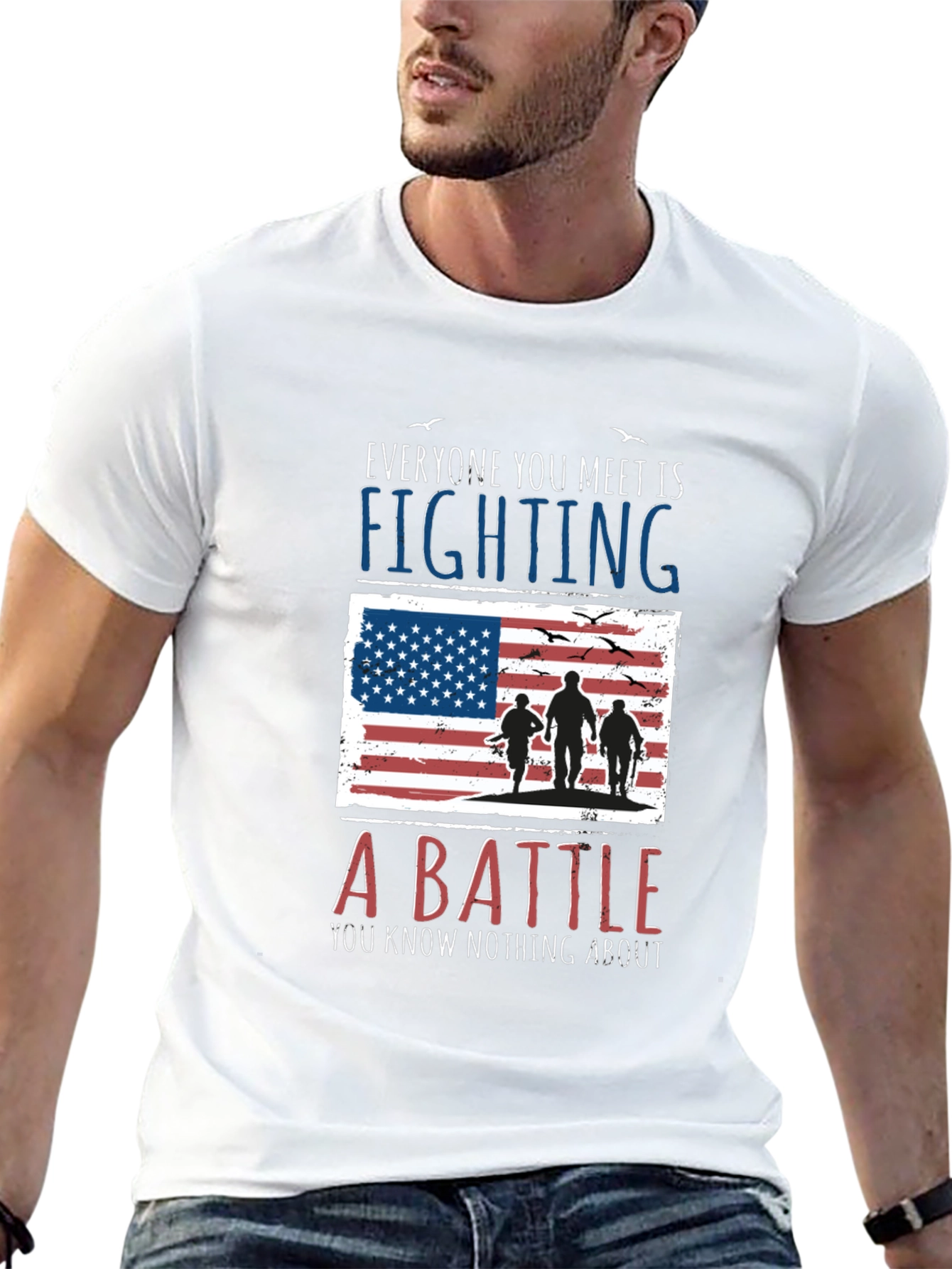 Everyone Fighting Battle USA Flag Graphic Tee