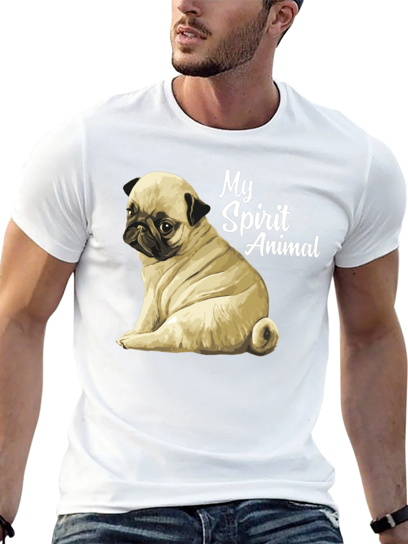Pug Spirit Animal Black T-Shirt