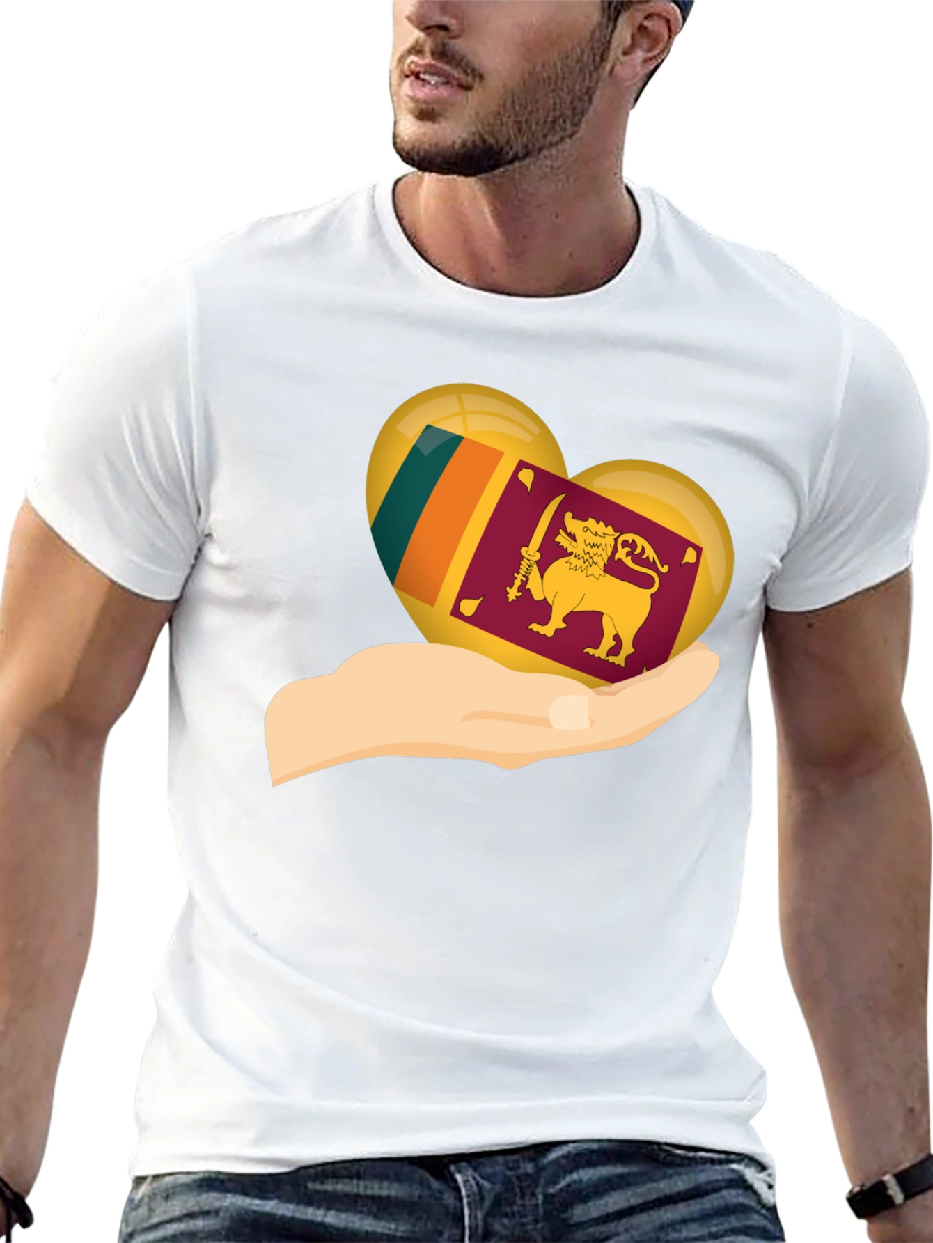 Sri Lanka Flag Heart in Hand Graphic Tee