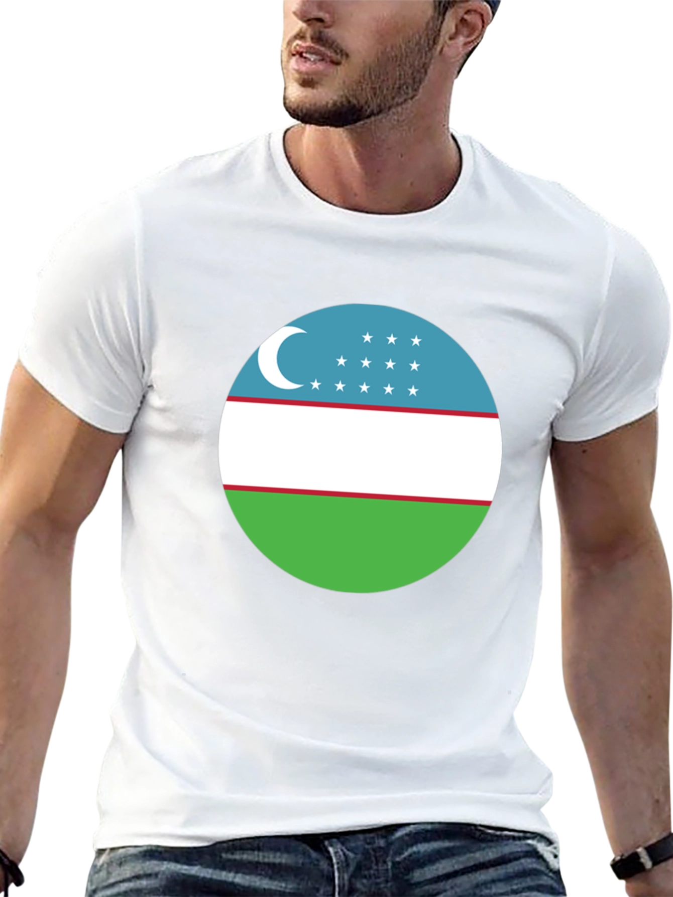 Uzbekistan Flag T-Shirt - Black Cotton Tee