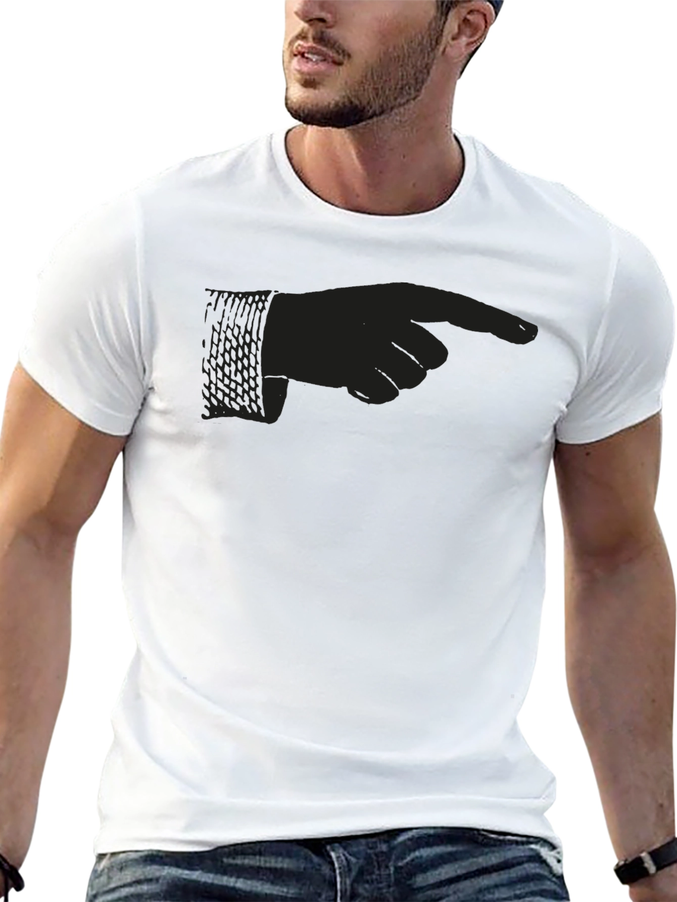 Pointing Hand Graphic Tee - Modern Crew Neck