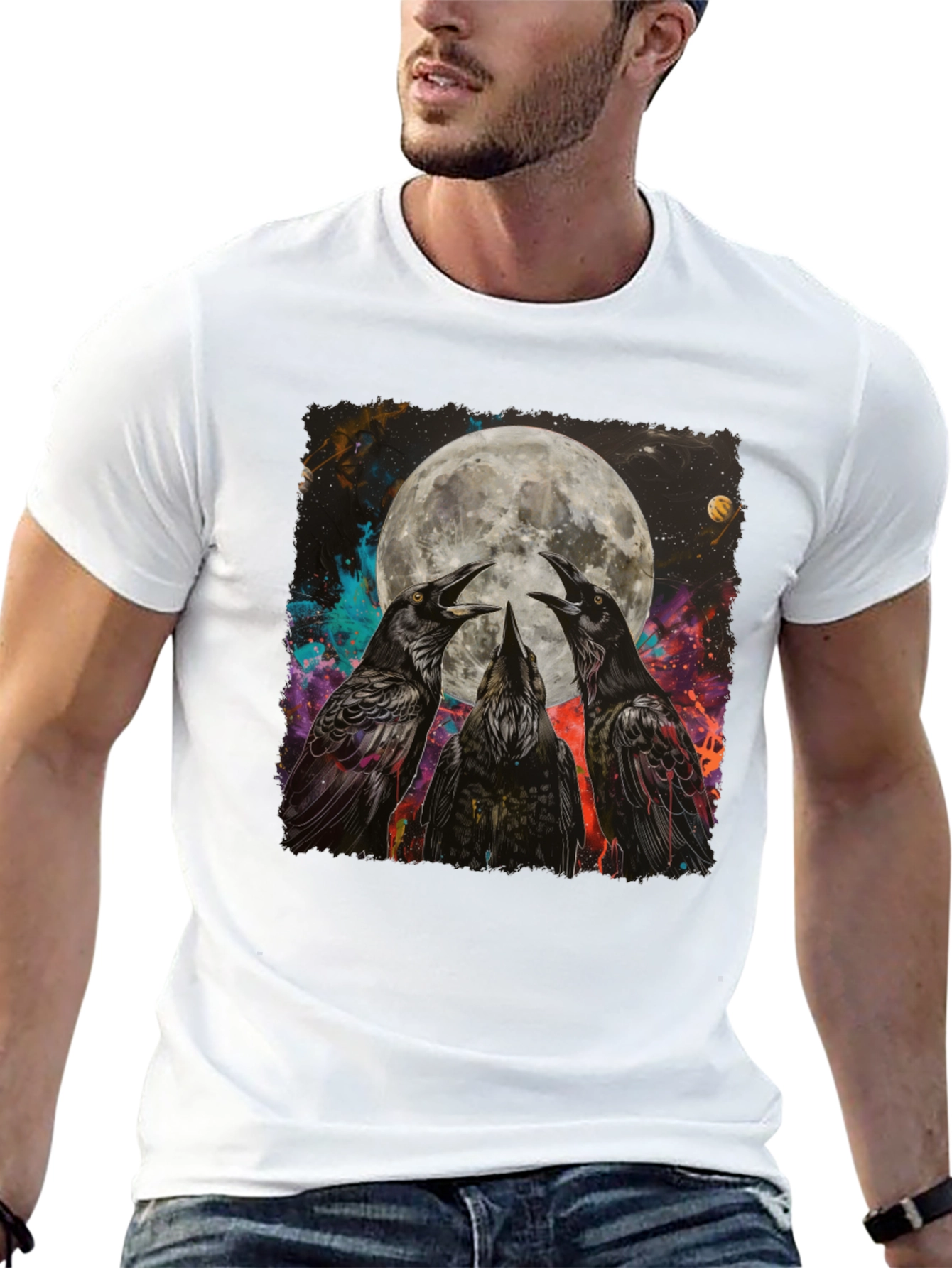 Raven Moon Graphic Tee - Unique Celestial Design