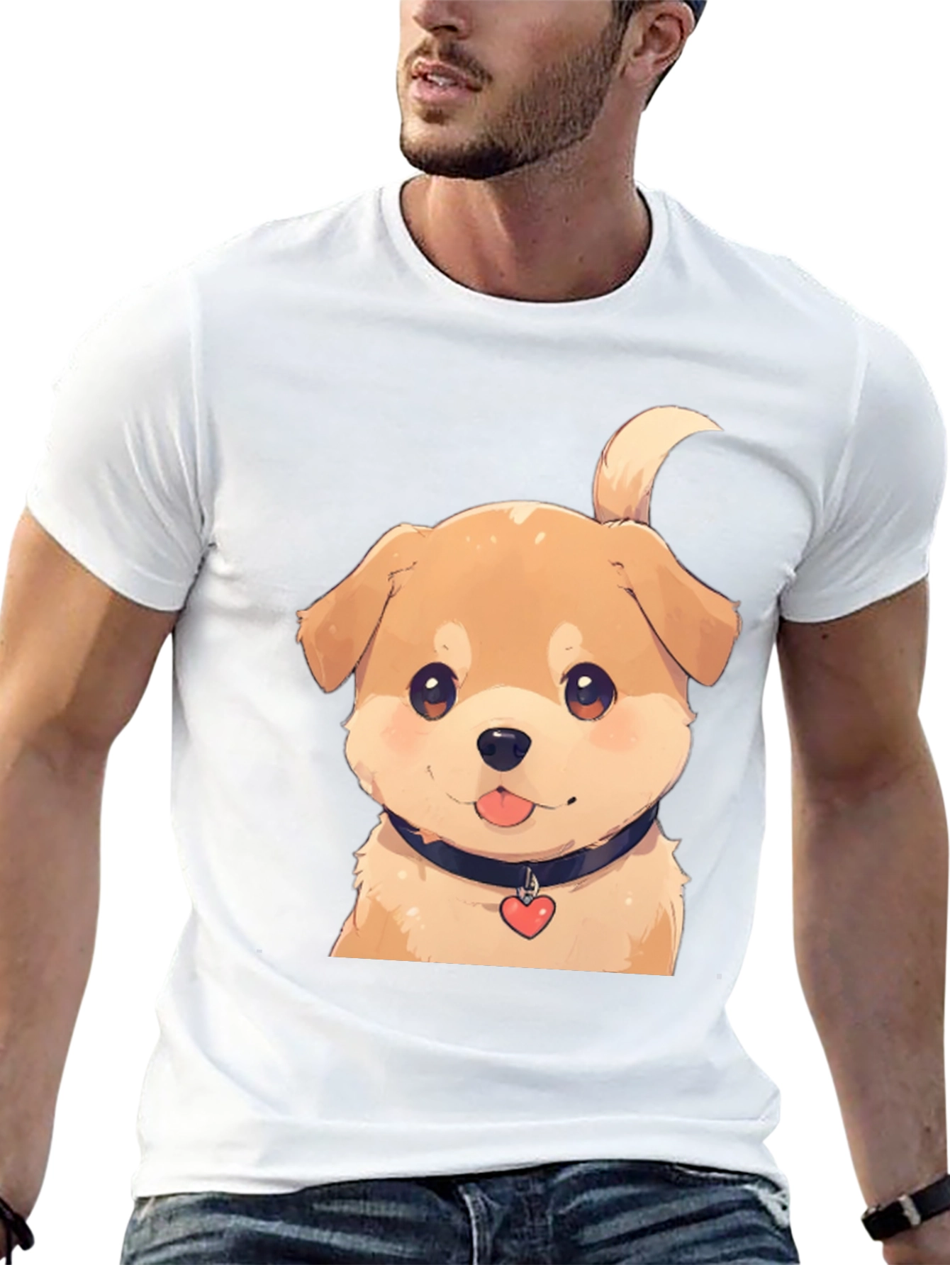 Cute Puppy Graphic Tee - Black Cotton Blend