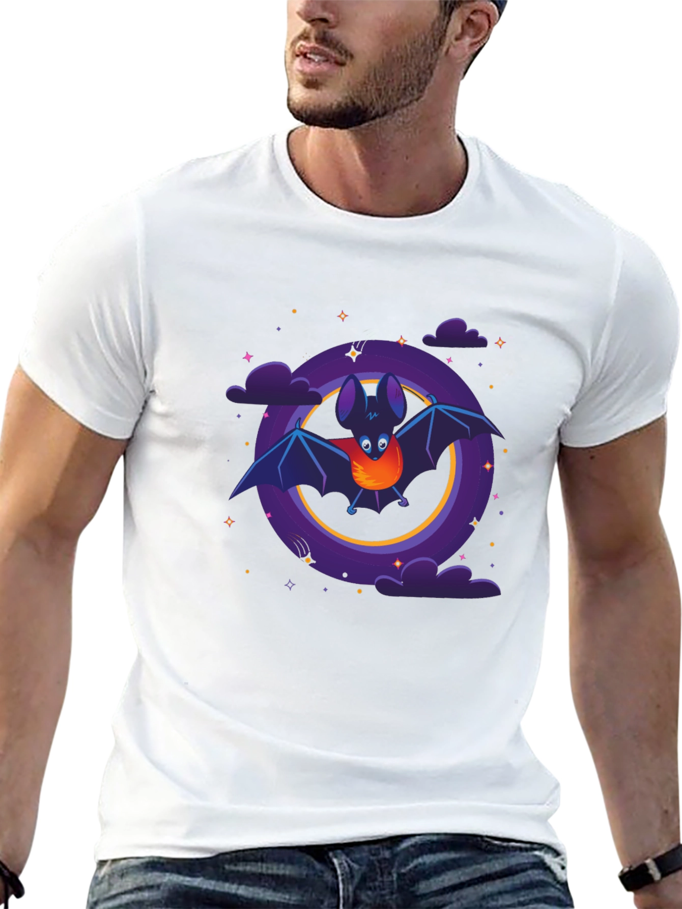 Cartoon Bat Graphic Tee - Unisex Black T-Shirt