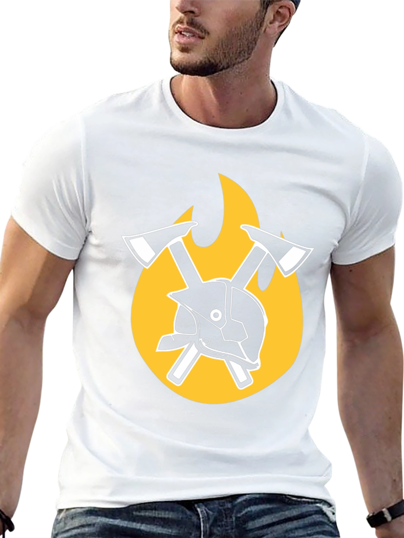Firefighter Axe & Helmet Graphic Tee - Black