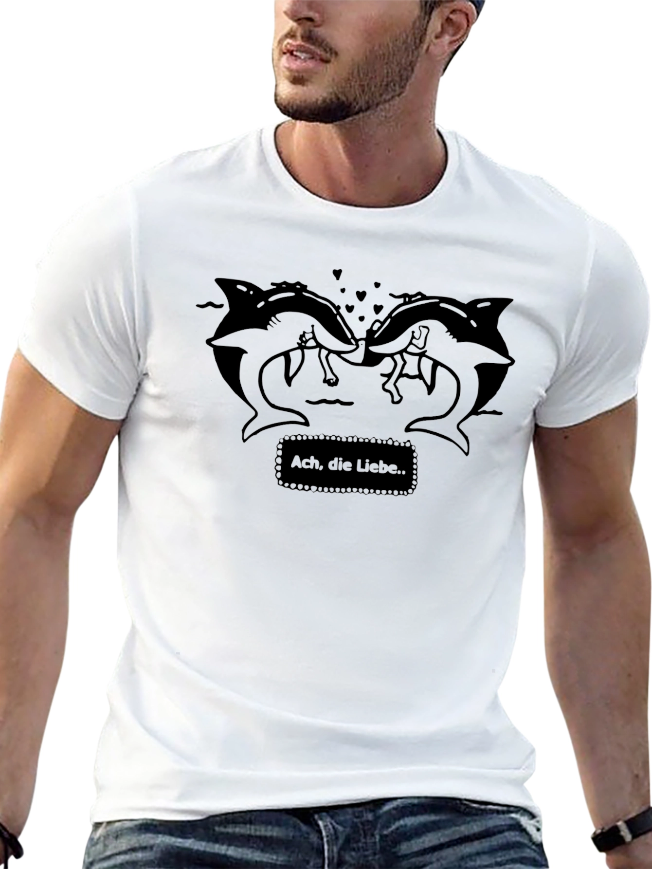 Quirky Black Tee: Ach die Liebe.. Kissing Dolphins