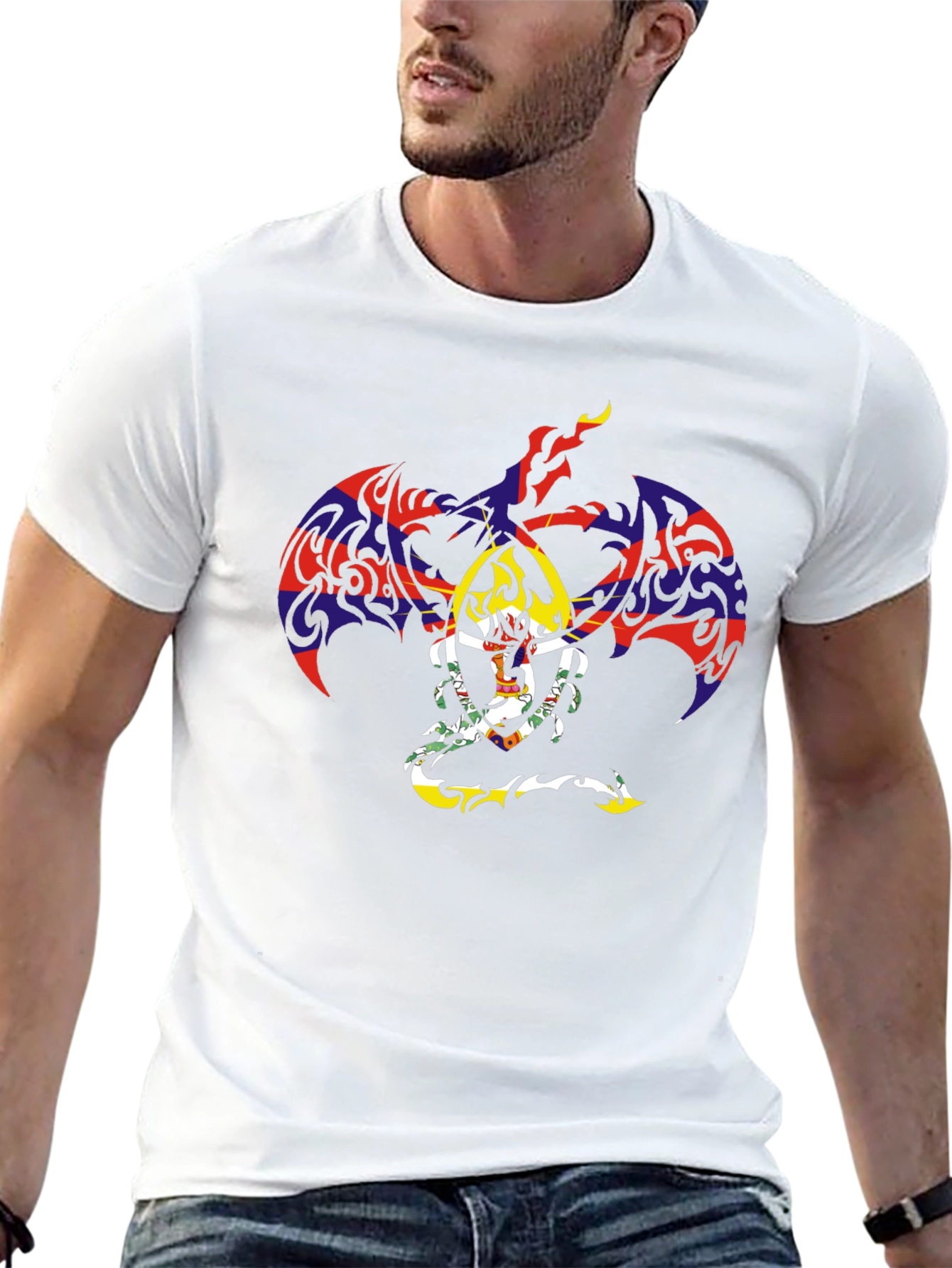 Tribal Dragon Graphic Tee - Black Cotton Casual Top