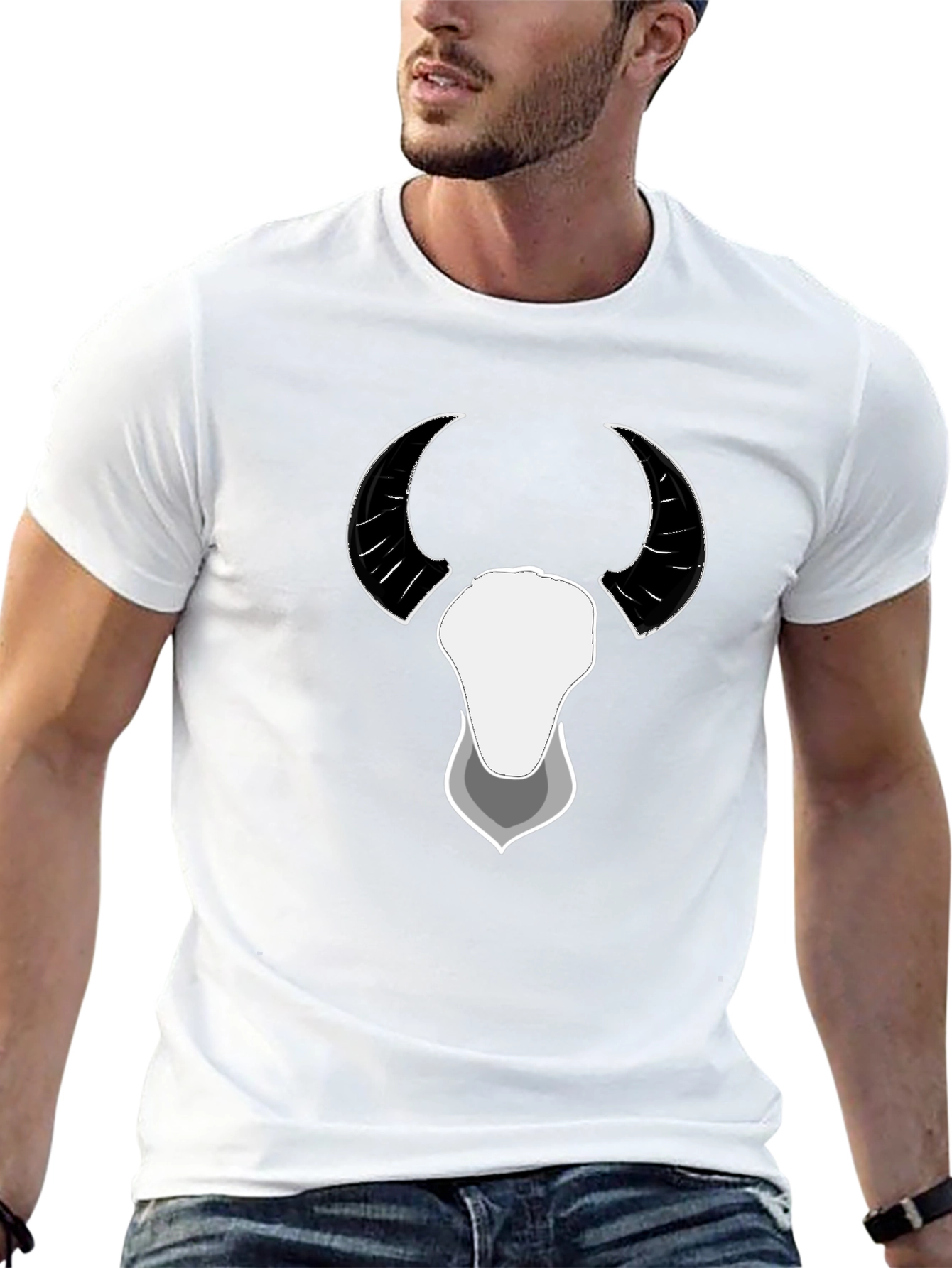 Bull Horns Graphic Print Black Tee