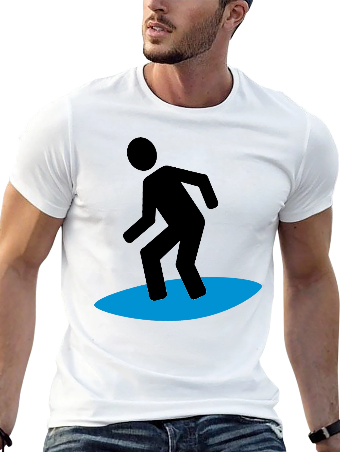 Surfing Silhouette Graphic Tee - Black Cotton Blend