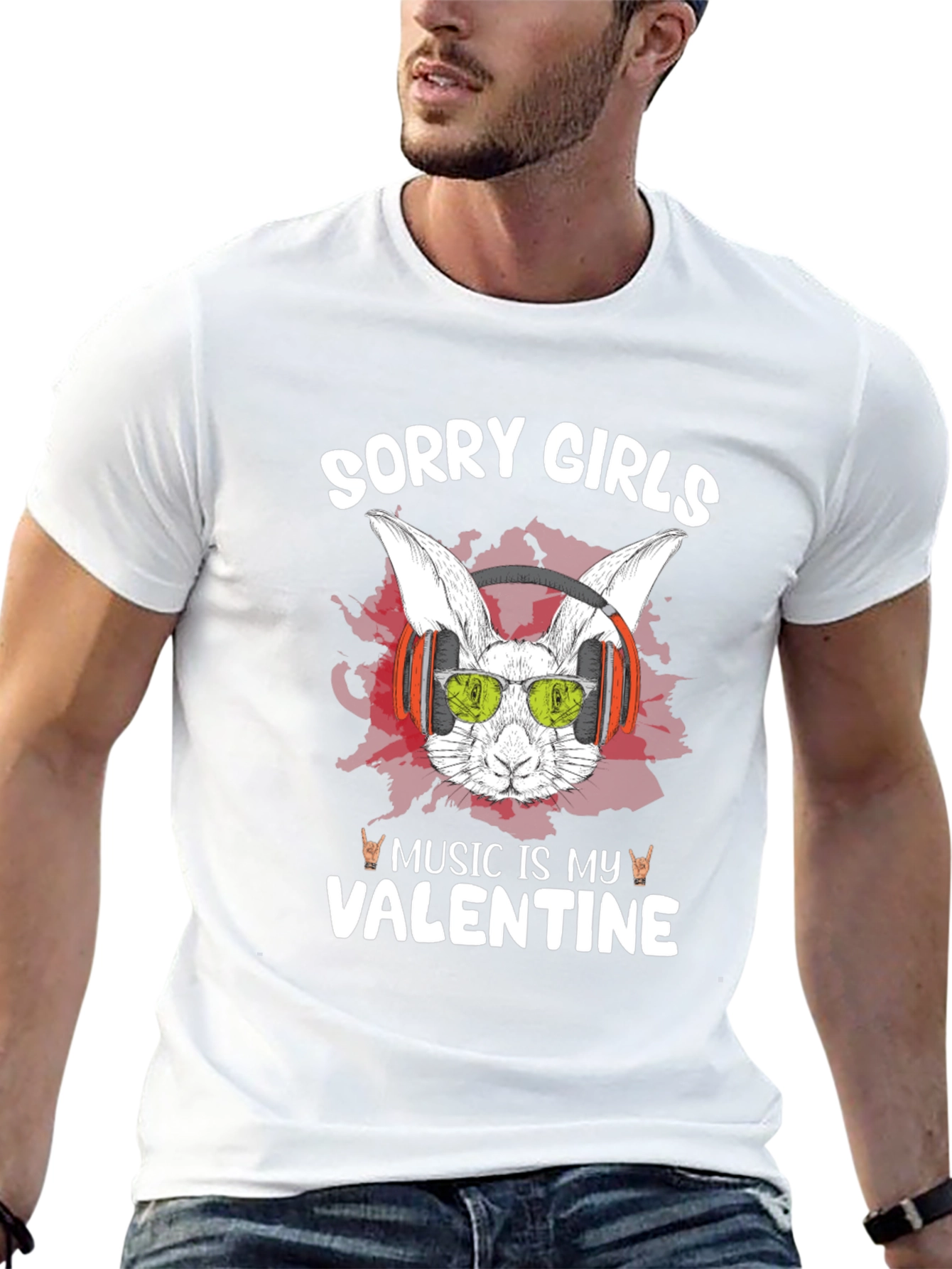 Music Is My Valentine Rabbit Graphic T-Shirt