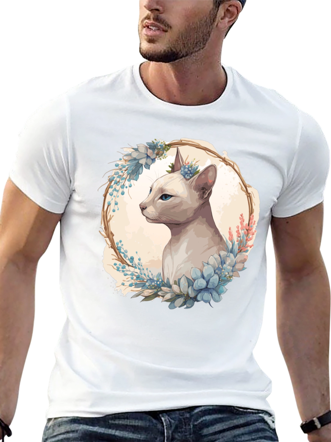 Floral Cat Tee - Artistic Graphic T-Shirt