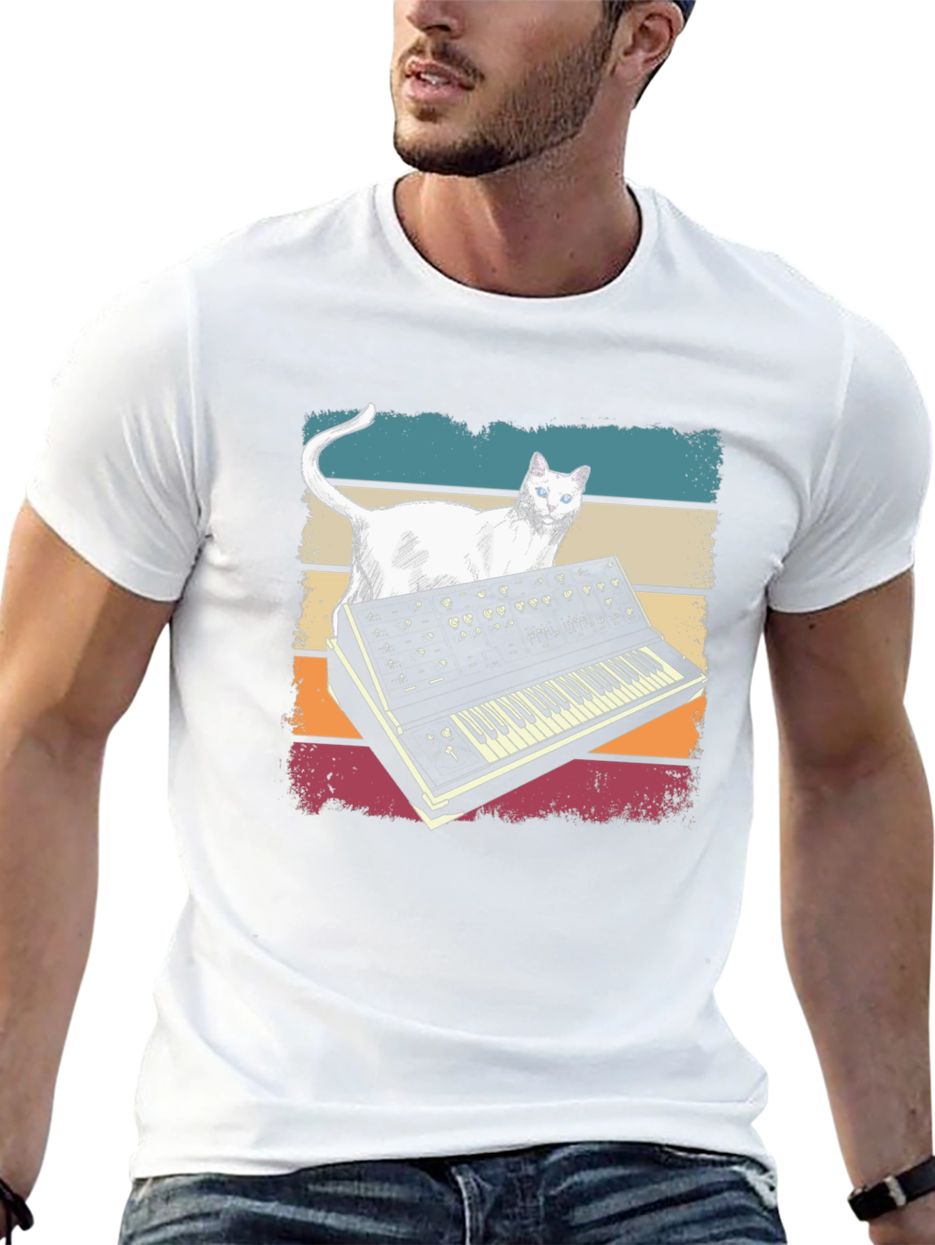 Cat Synth T-Shirt - Retro Style
