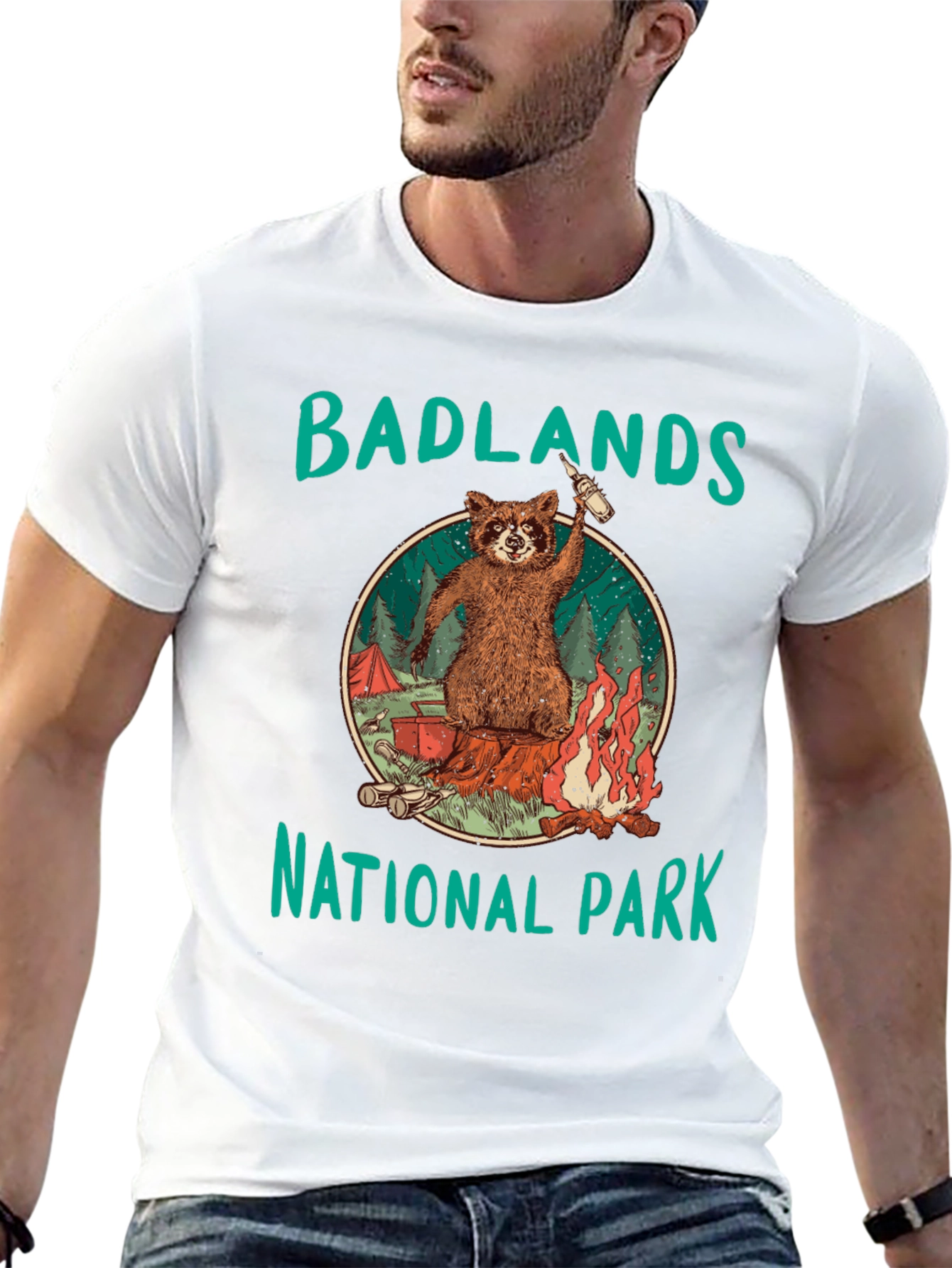 Badlands National Park Raccoon Camping Black T-Shirt