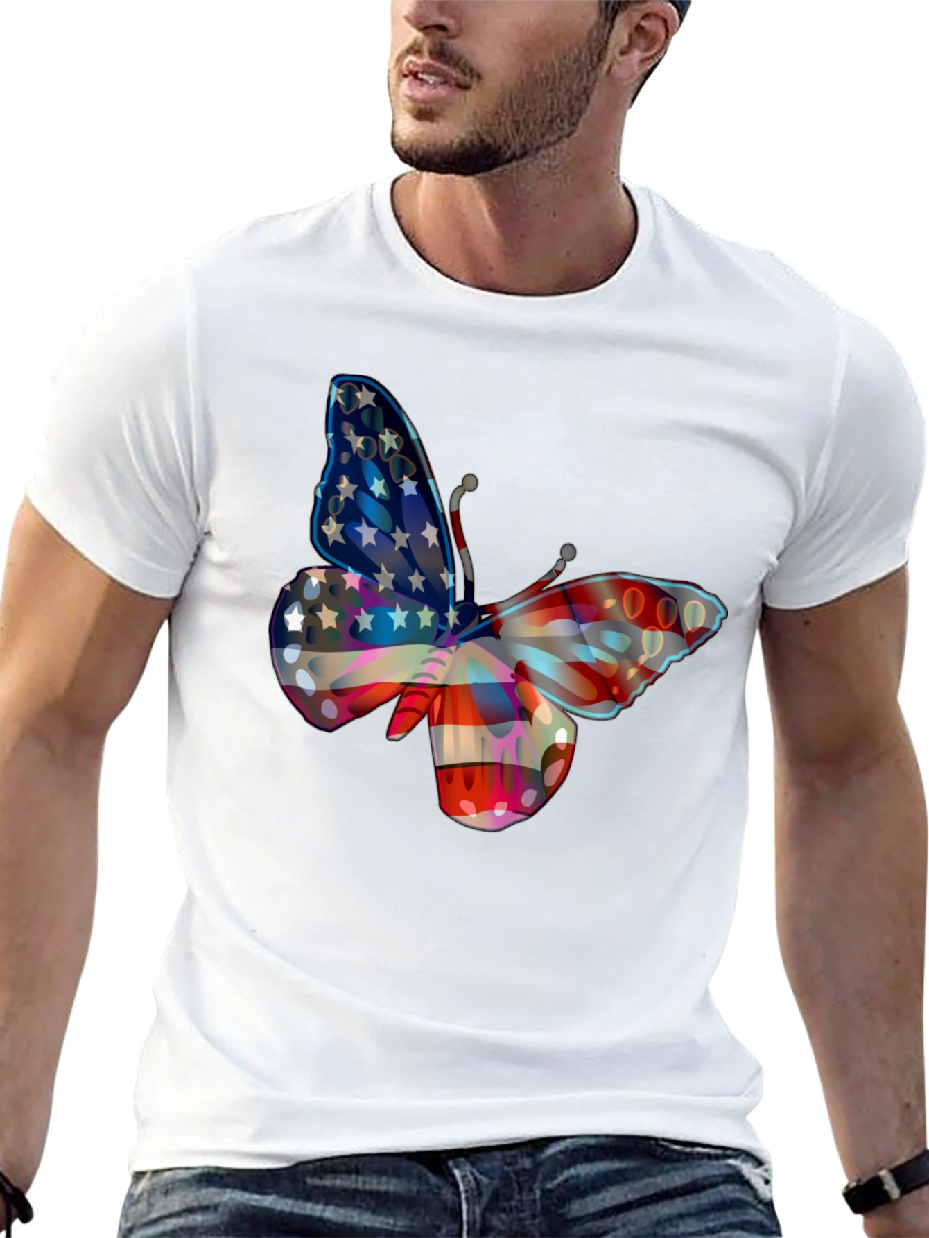 American Flag Butterfly Graphic T-Shirt
