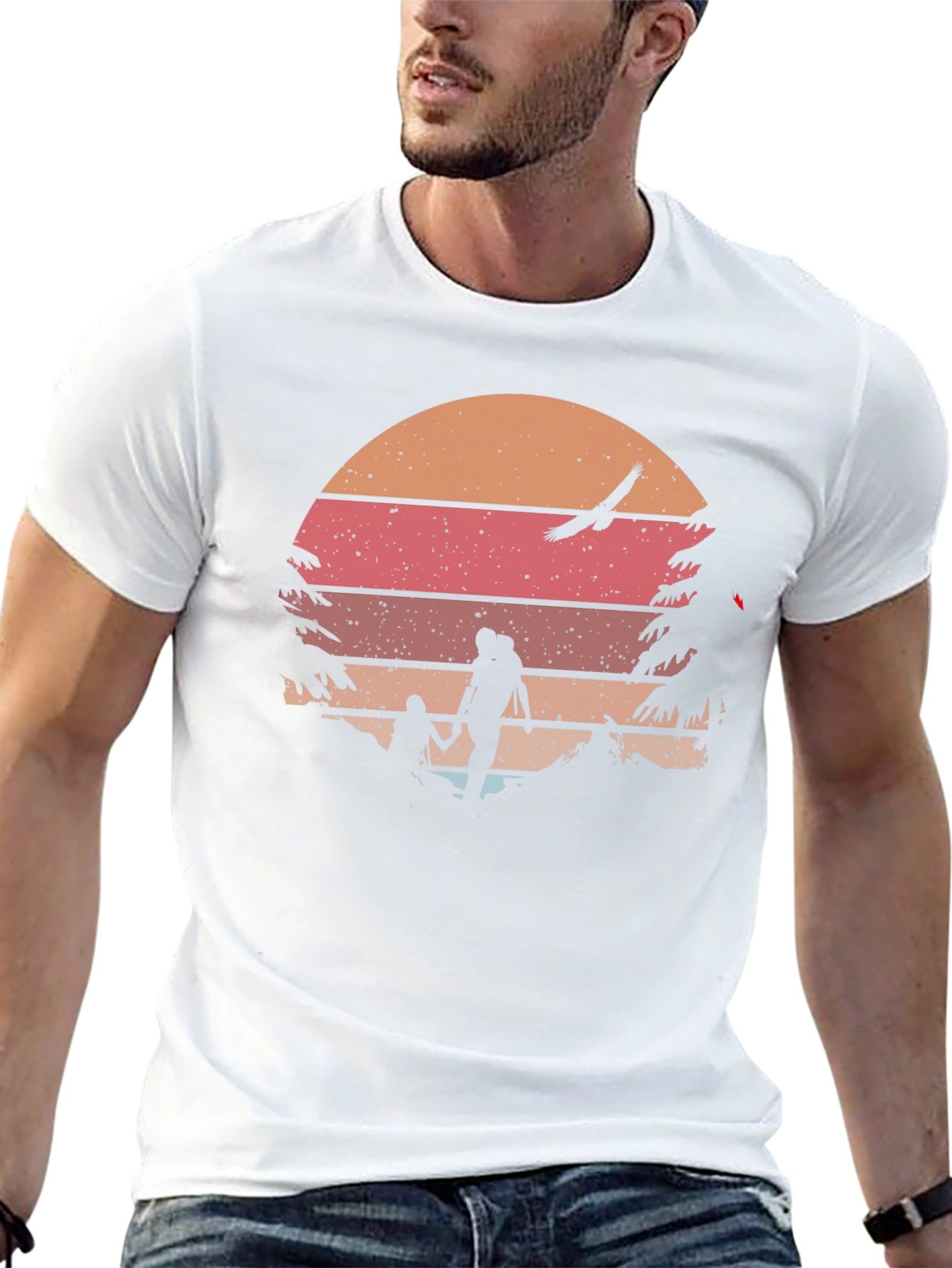 Retro Sunset Hiking T-Shirt - Black