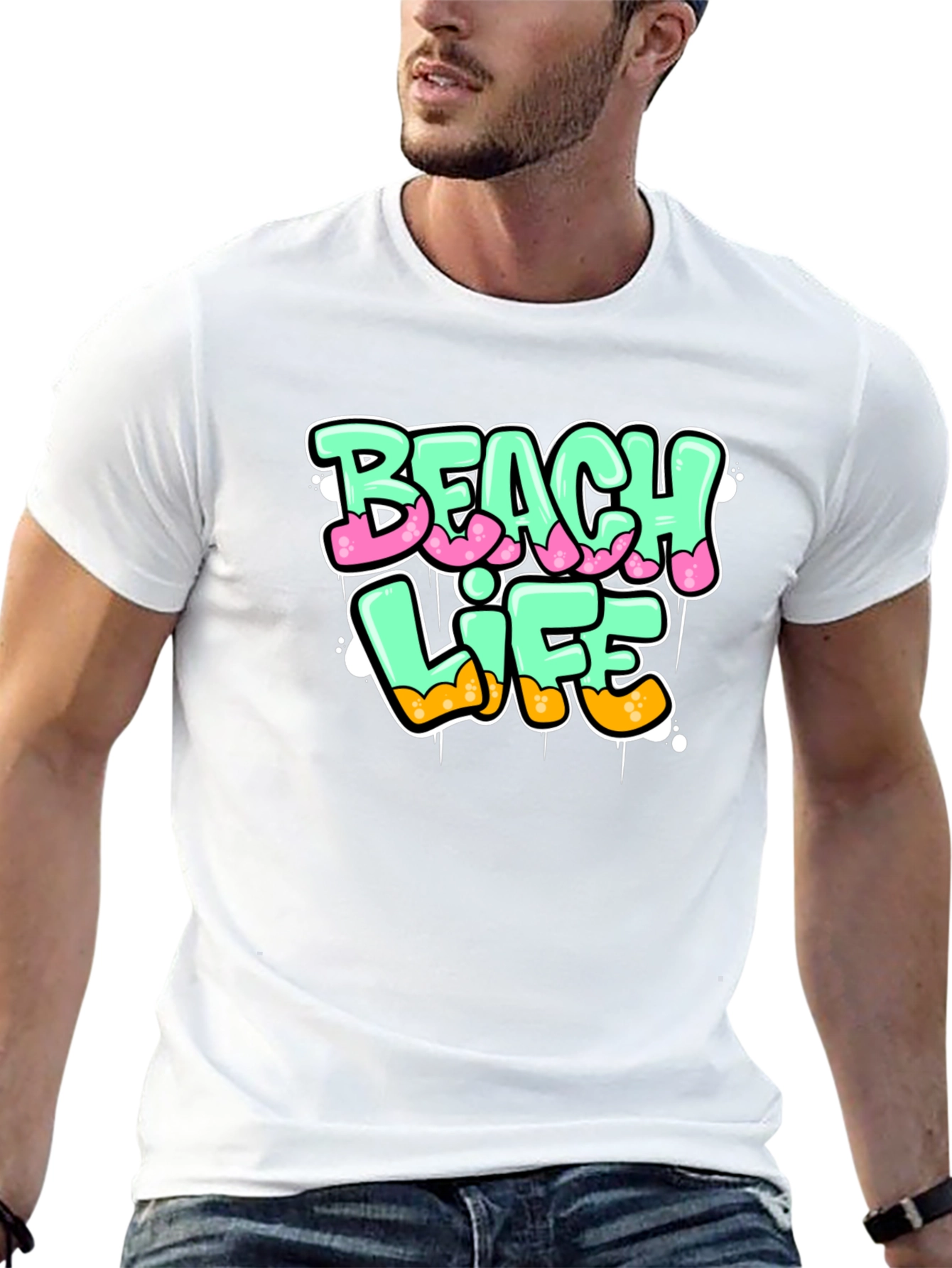 Beach Life Graphic Print Black T-Shirt