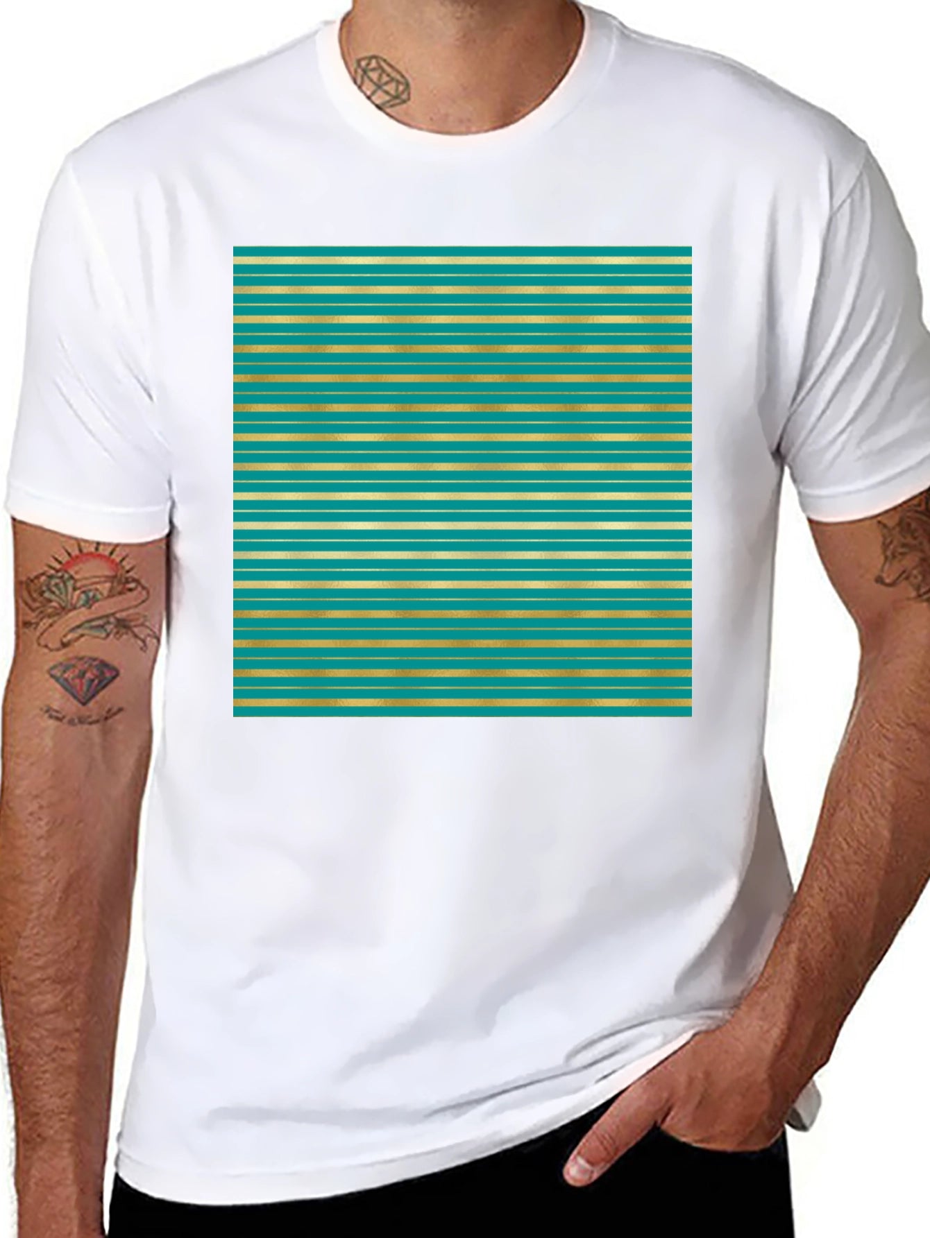 Teal and Gold Striped T-Shirt