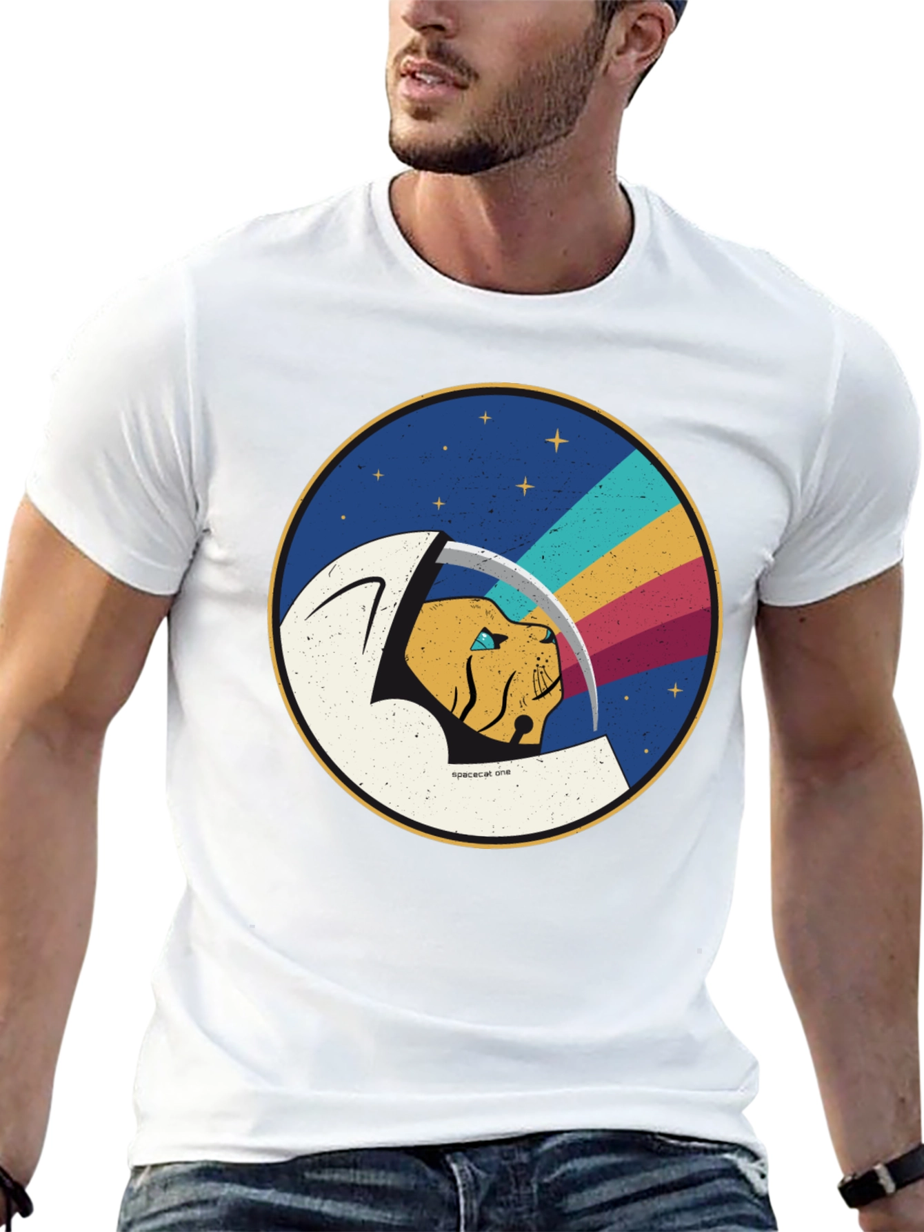 Space Cat Graphic T-Shirt - Cool Crew Neck Tee