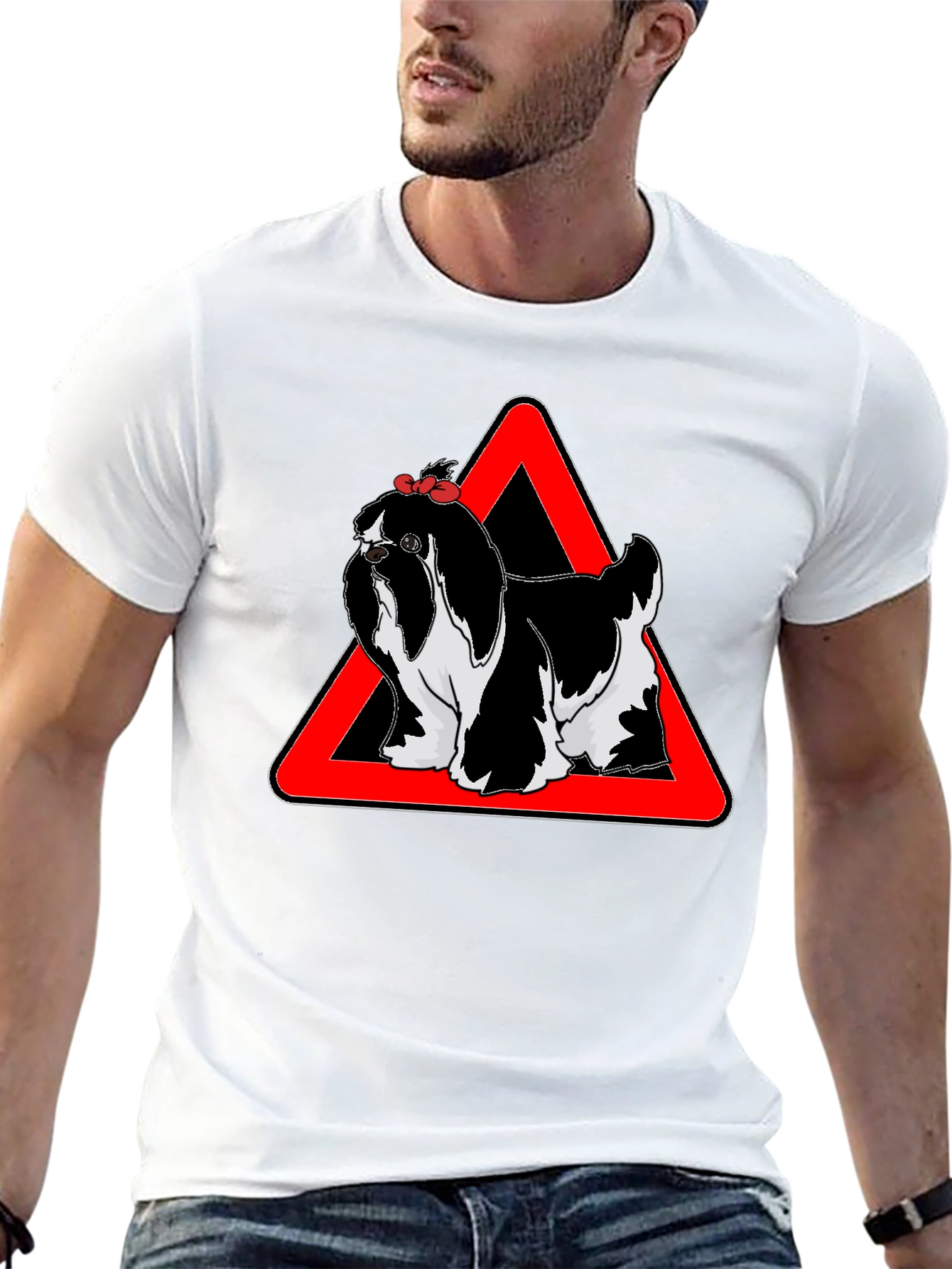 Dog Warning T-Shirt Graphic Tee Novelty Shirt