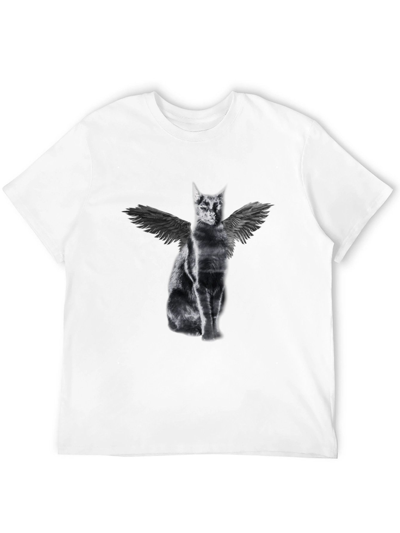 Winged Cat Graphic Tee - Black Cotton T-Shirt