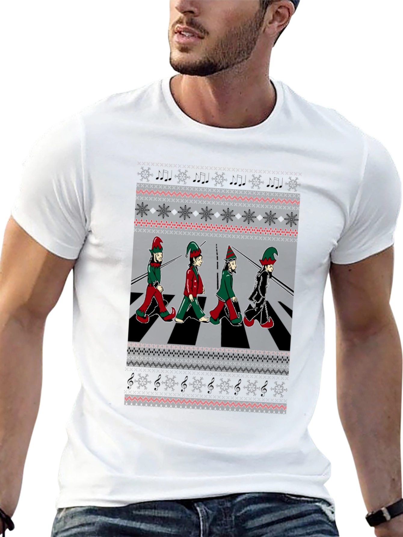 Christmas Elf Abbey Road T-Shirt - Holiday Beatles Parody
