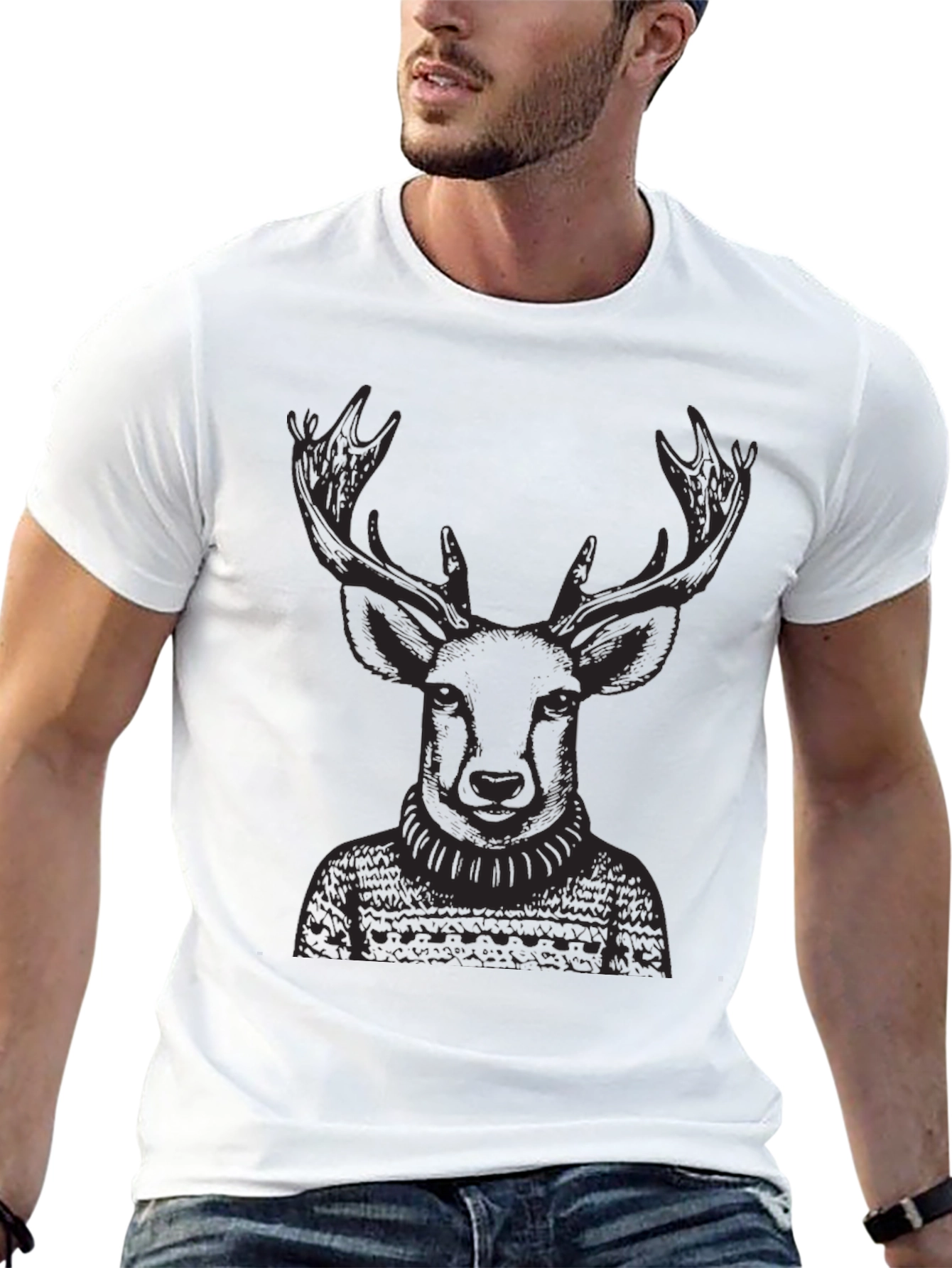 Deer in Sweater Black T-Shirt