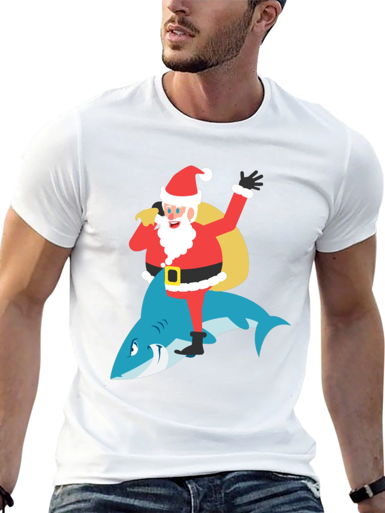 Santa Riding Shark Graphic Tee