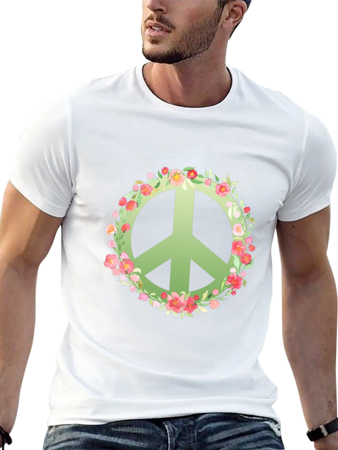 Floral Peace Sign Black T-Shirt