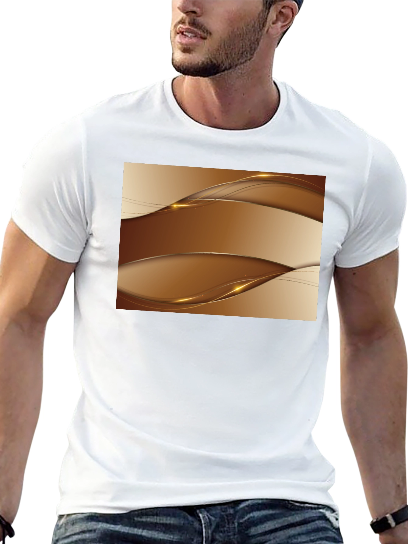 Stylish Abstract Wave Design Black T-Shirt