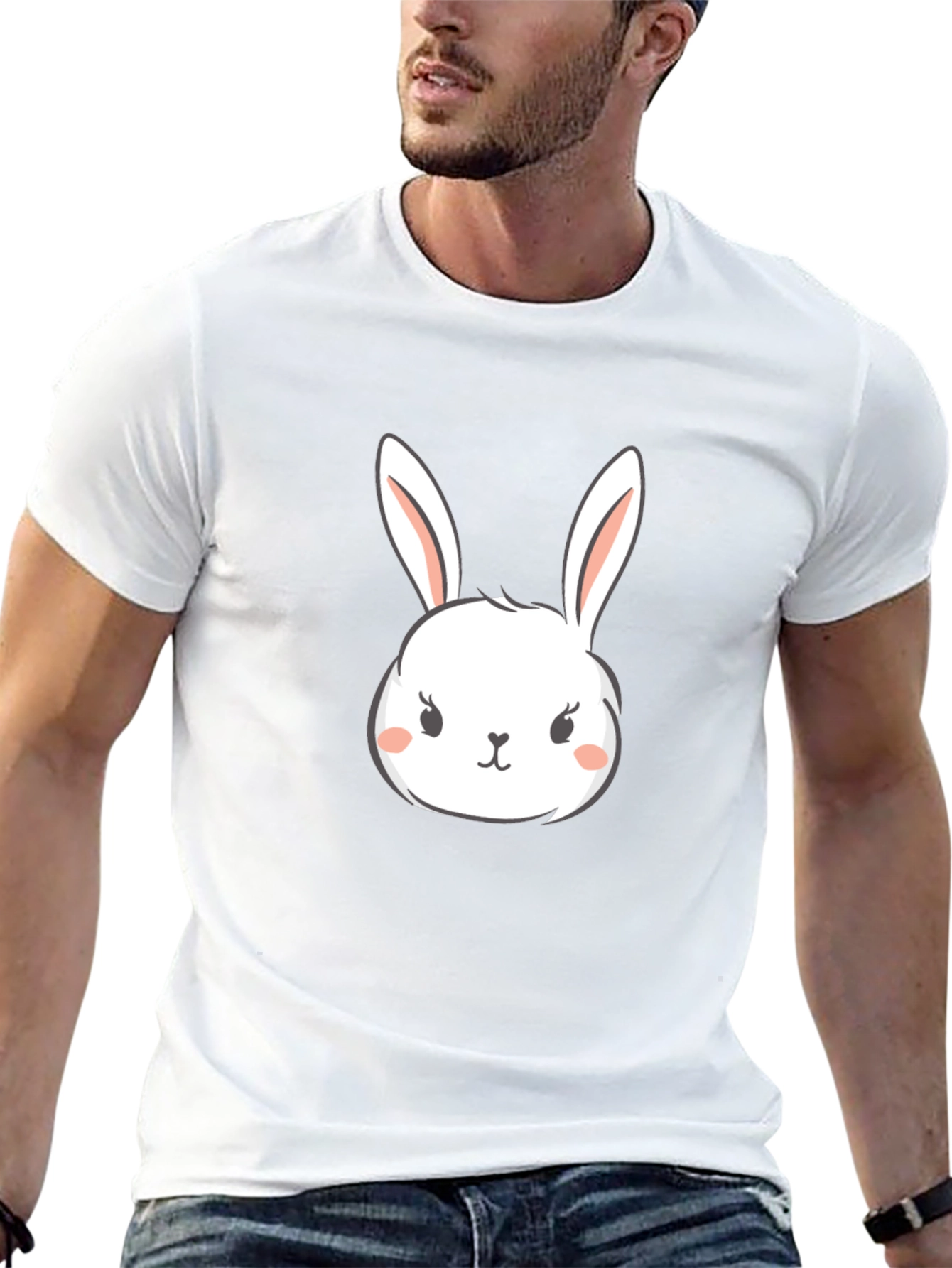 Cute Bunny Graphic Tee - Black Cotton T-Shirt