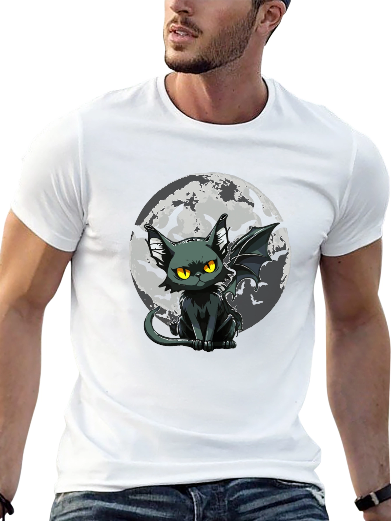 Bat Cat Moon Graphic T-Shirt