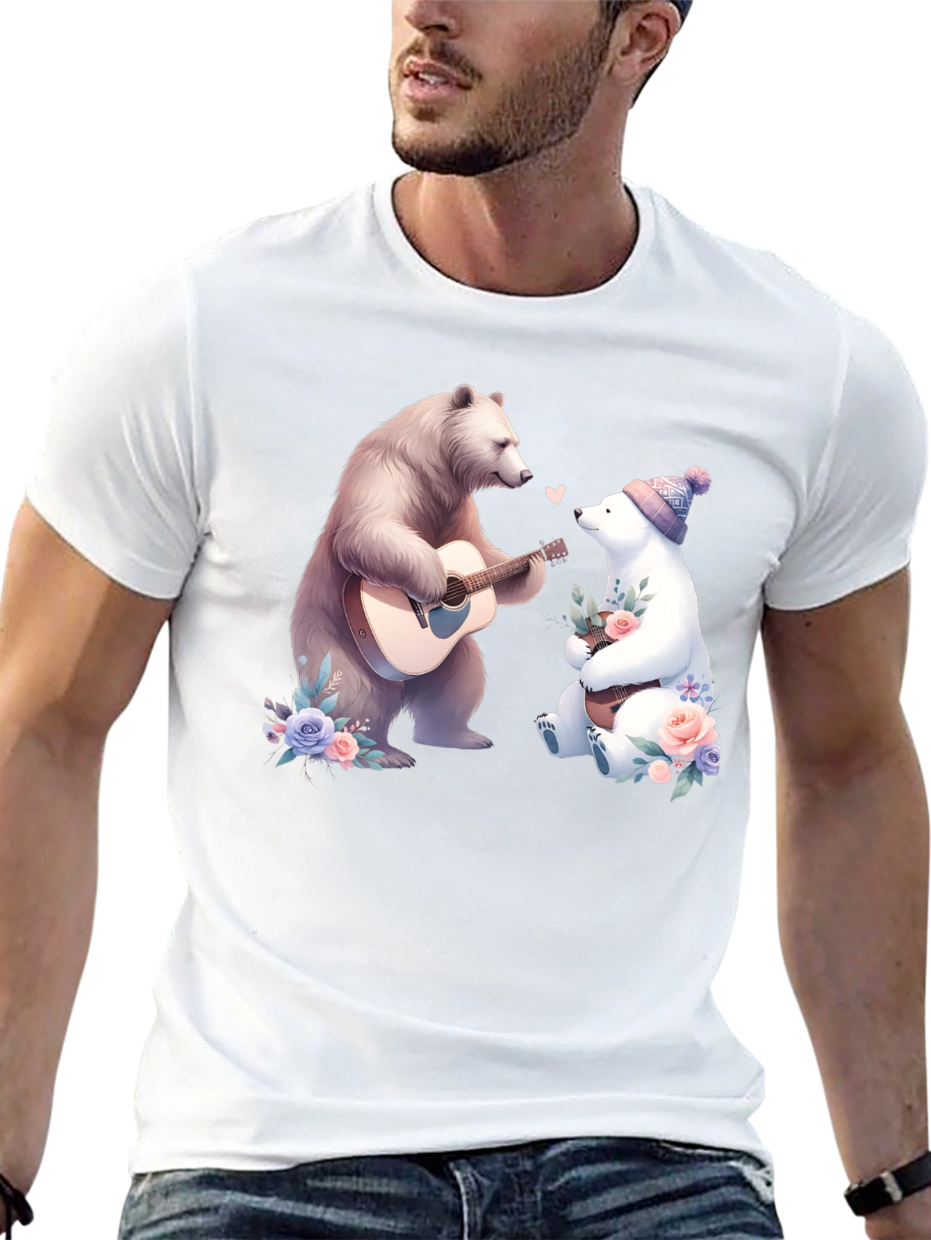 Bear Serenade T-Shirt: Romantic Bear Guitar Design