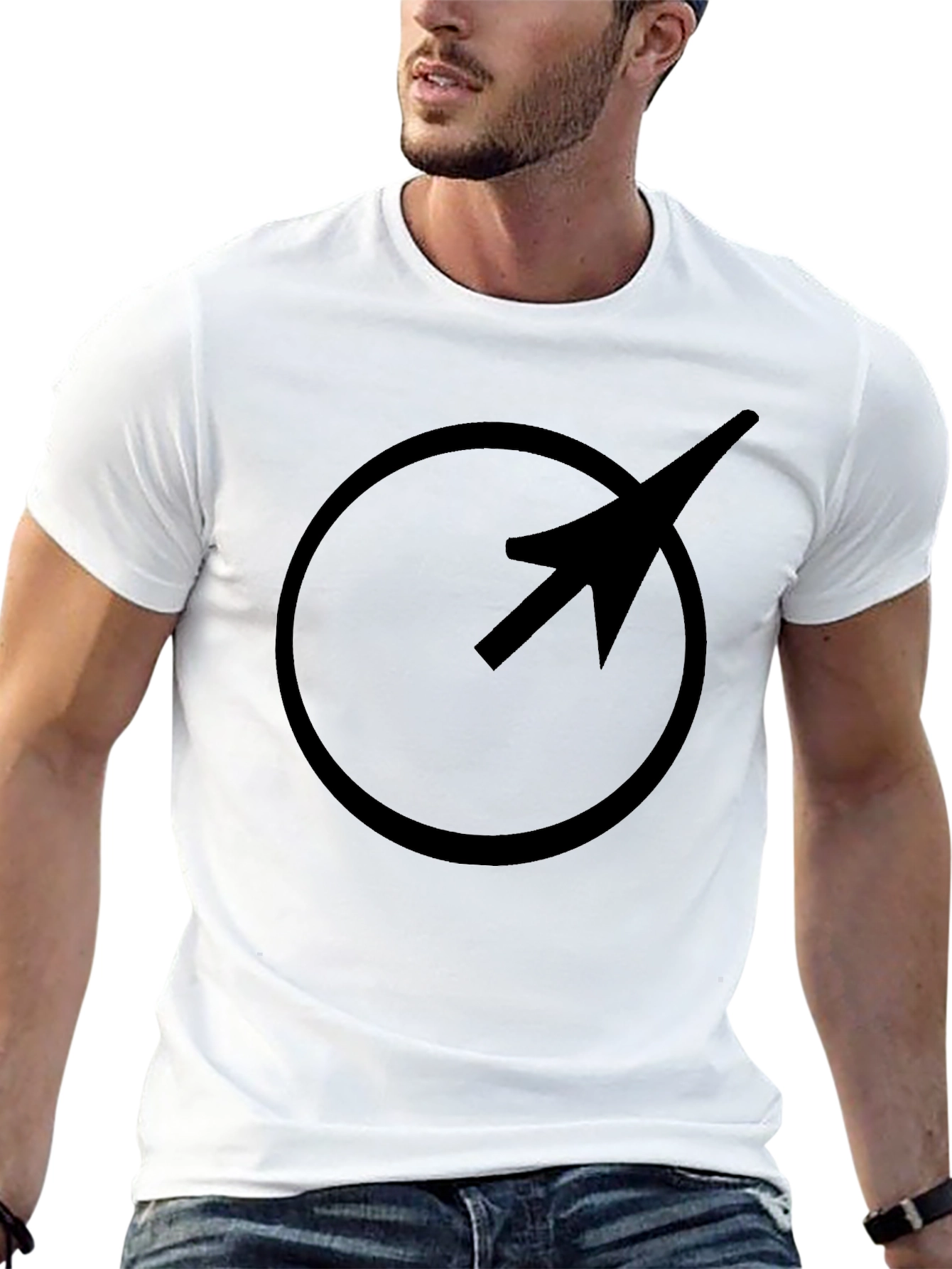 Minimalist Circle Arrow Graphic Black T-Shirt