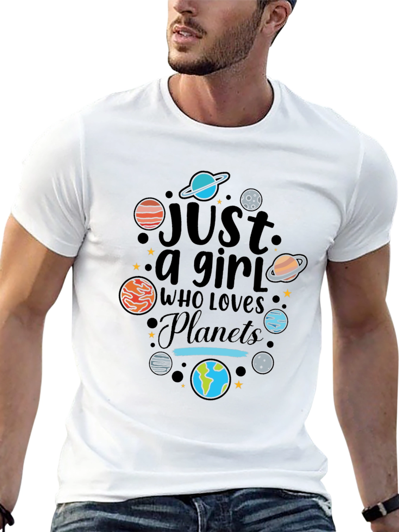 Girl Who Loves Planets T-Shirt - Black Unisex