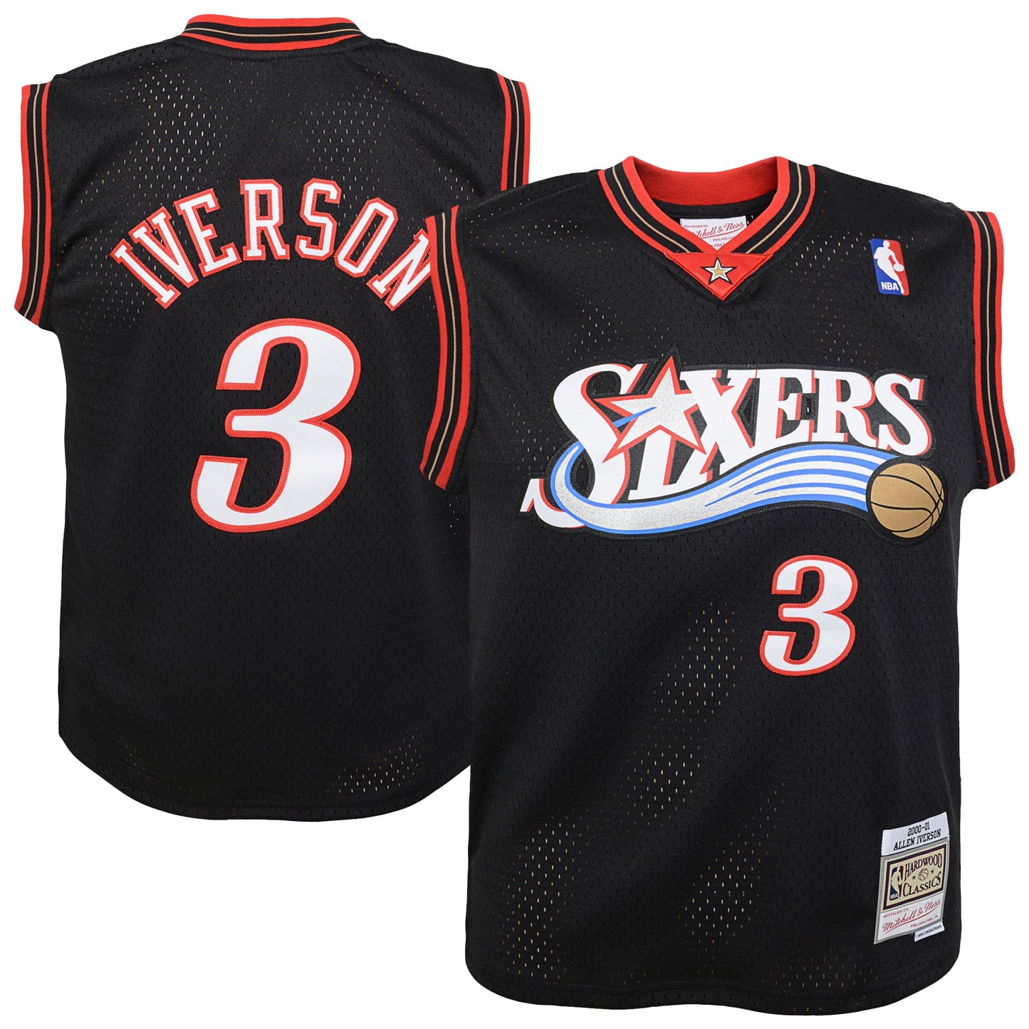 Youth Philadelphia 76ers Allen Iverson Mitchell & Ness Black 2000-01 Swingman Road Jersey