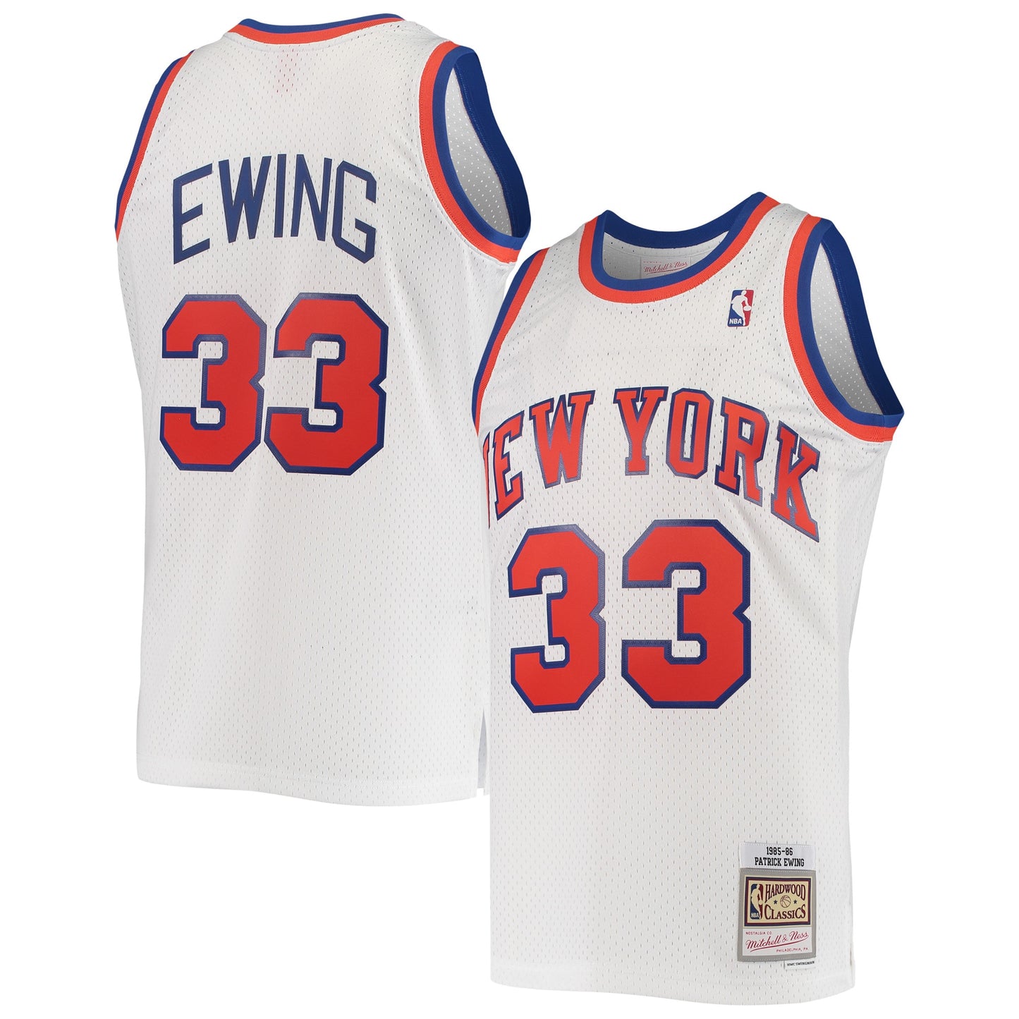 Men's New York Knicks Patrick Ewing Mitchell & Ness White 1985/86 Hardwood Classics Swingman Jersey