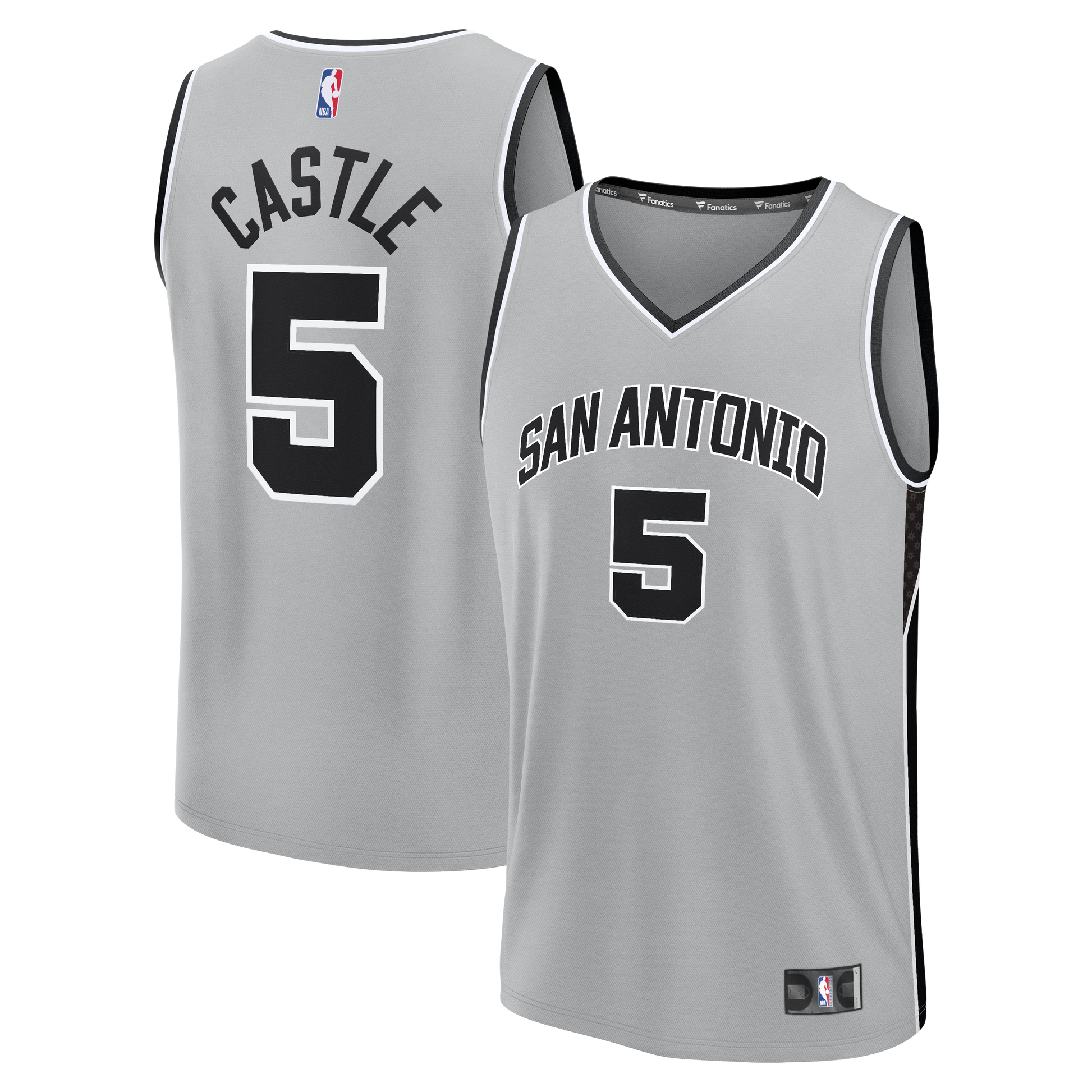 Youth San Antonio Spurs Stephon Castle Fanatics Silver Fast Break Jersey - Statement Edition