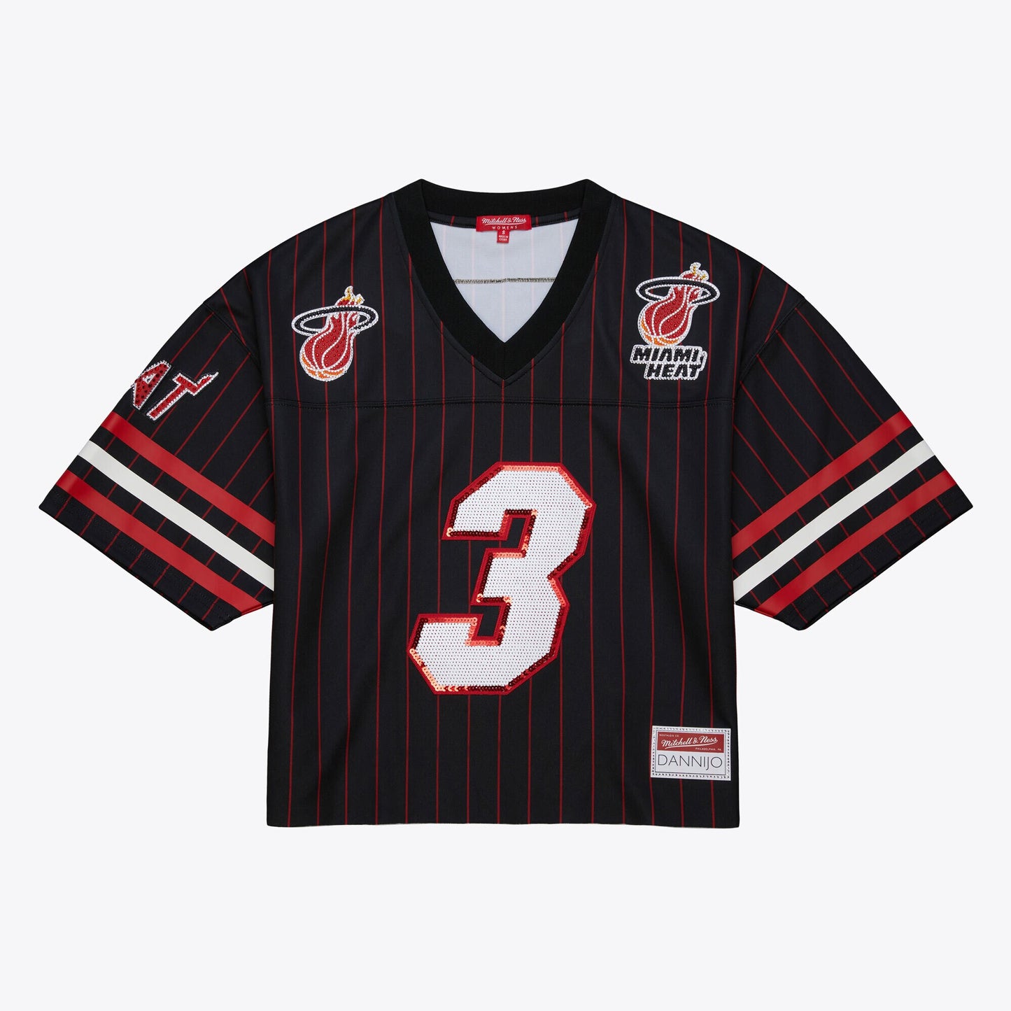 Women's Miami Heat Dwyane Wade Mitchell & Ness x DANNIJO Black Cropped Football Fashion Jersey