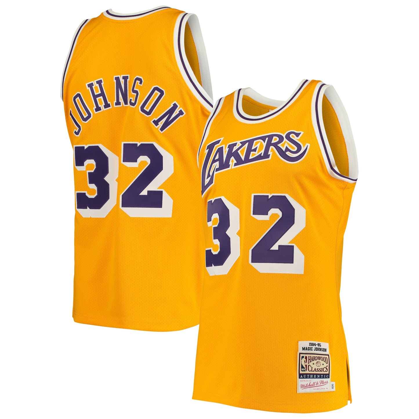 Men's Los Angeles Lakers Magic Johnson Mitchell & Ness Gold 1984/85 Hardwood Classics Authentic Jersey