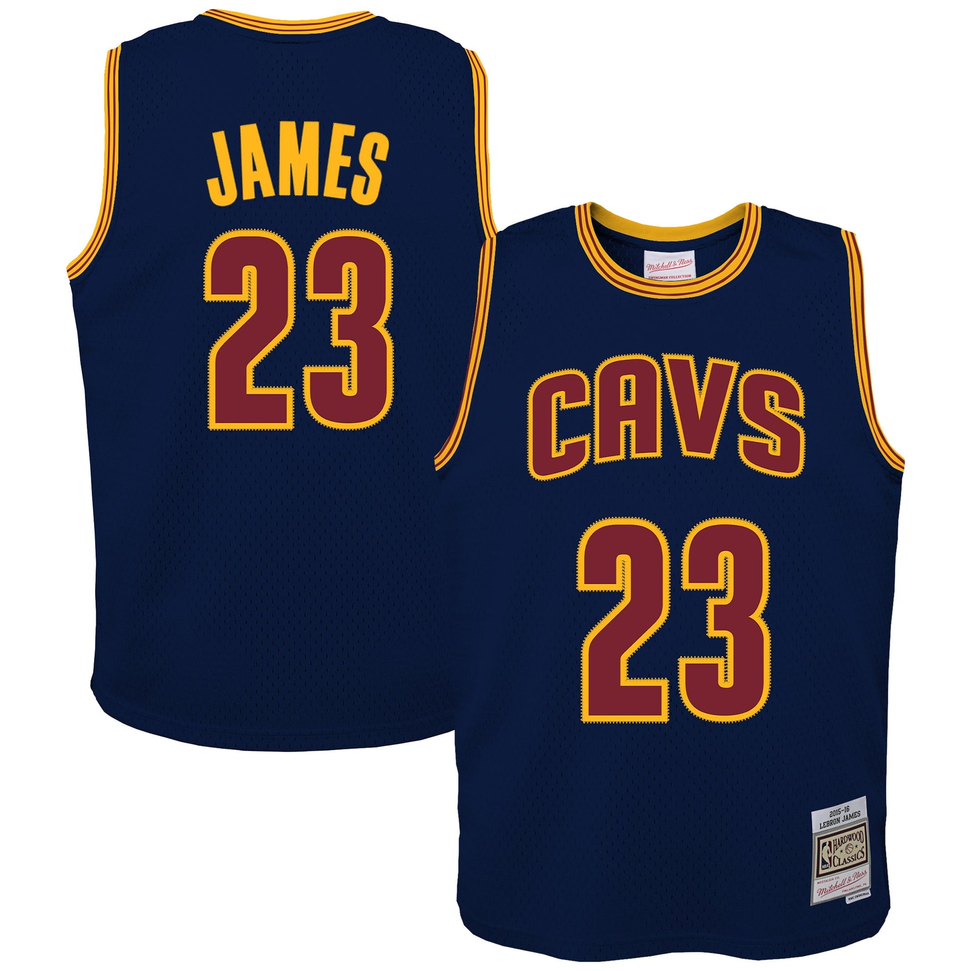 Youth Cleveland Cavaliers LeBron James Mitchell & Ness Navy 2015/16 Hardwood Classics Swingman Jersey