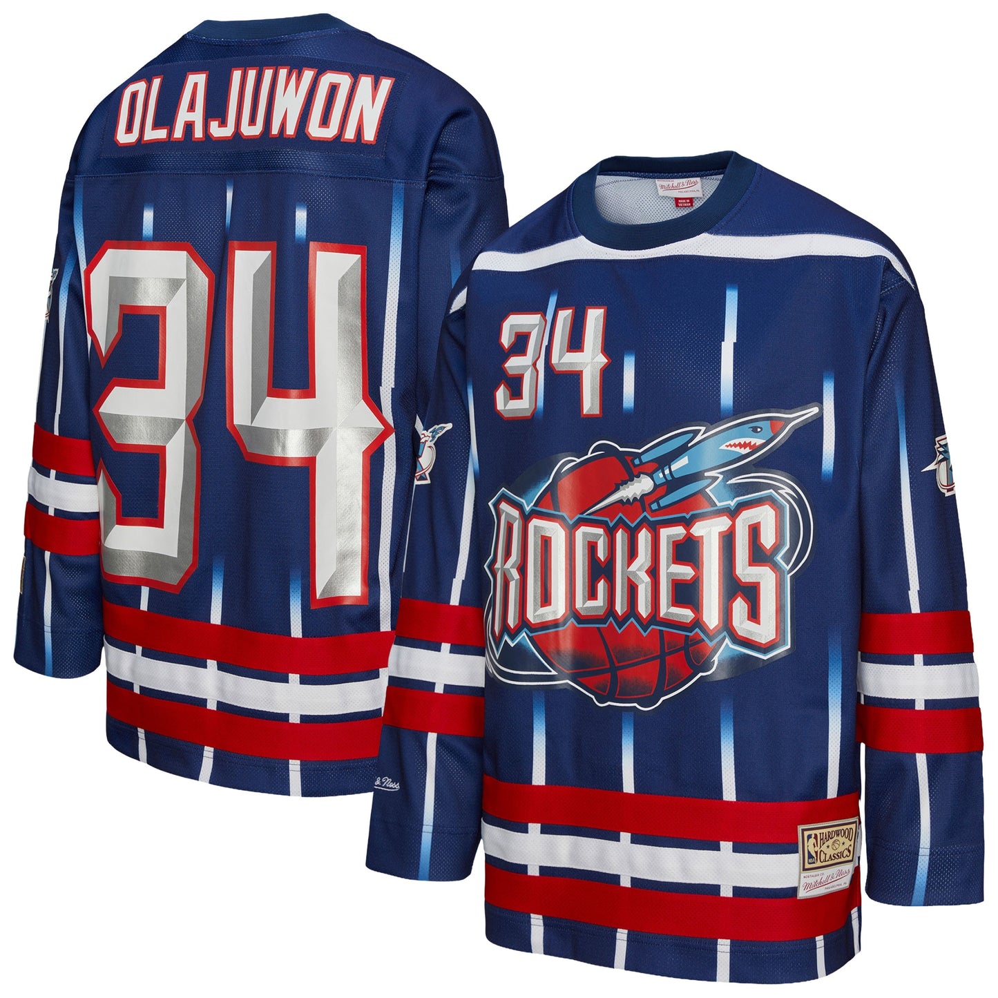 Unisex Houston Rockets Hakeem Olajuwon Mitchell & Ness Navy Maxxed Out Fashion Hockey Jersey