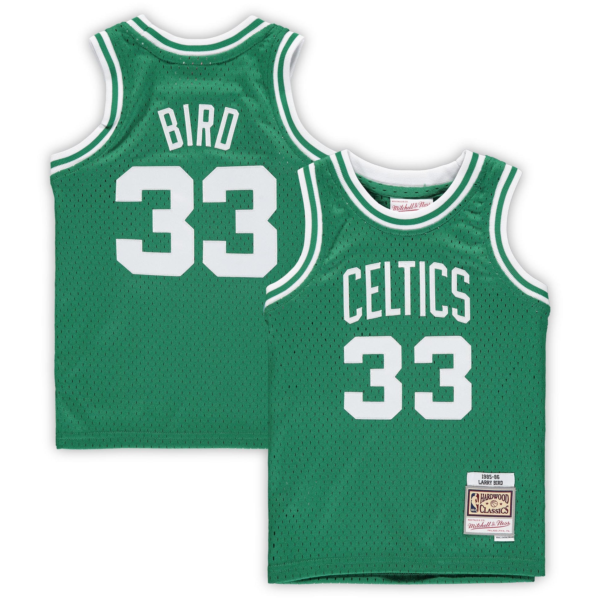 Preschool Boston Celtics Larry Bird Mitchell & Ness Kelly Green 1985/86 Hardwood Classics Throwback Team Jersey