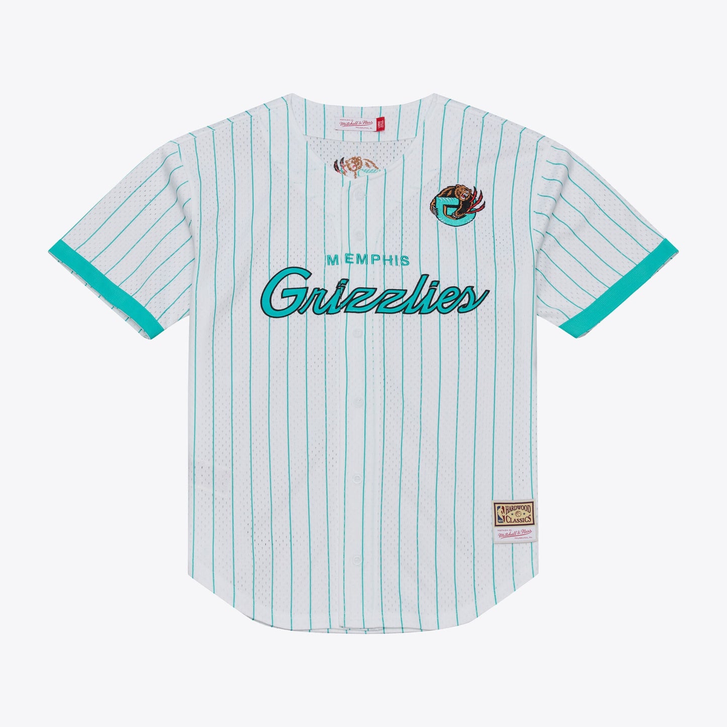 Men's Memphis Grizzlies Mitchell & Ness White Head Coach Pinstripe Mesh Full-Button Baseball Jersey