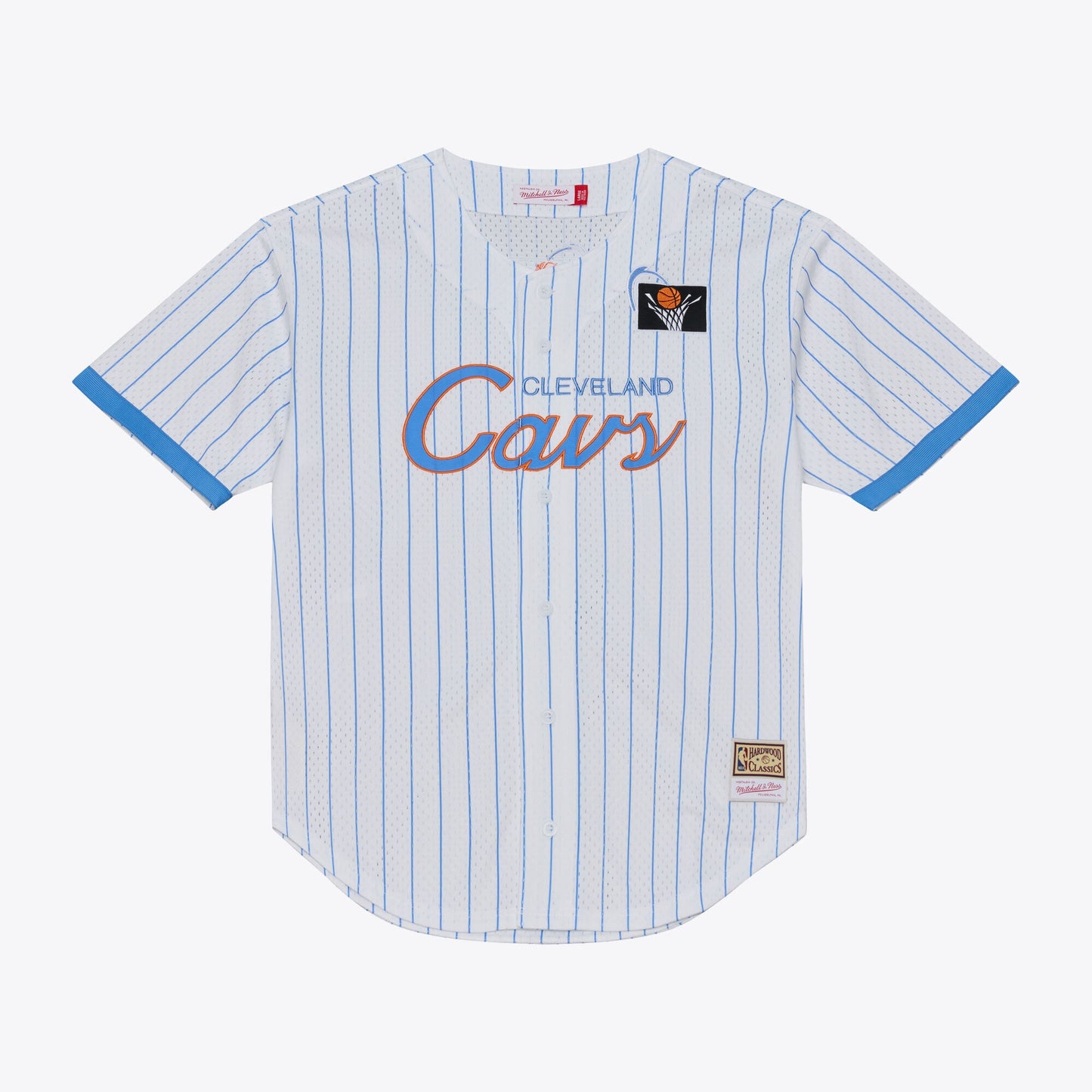 Men's Cleveland Cavaliers Mitchell & Ness White Head Coach Pinstripe Mesh Full-Button Baseball Jersey