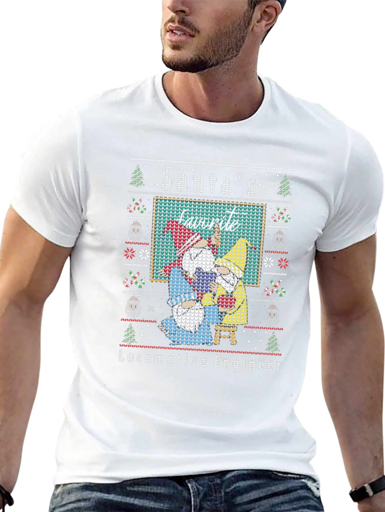 Santas Favorite Locomotive Engineer Ugly Christmas Sweater Tee