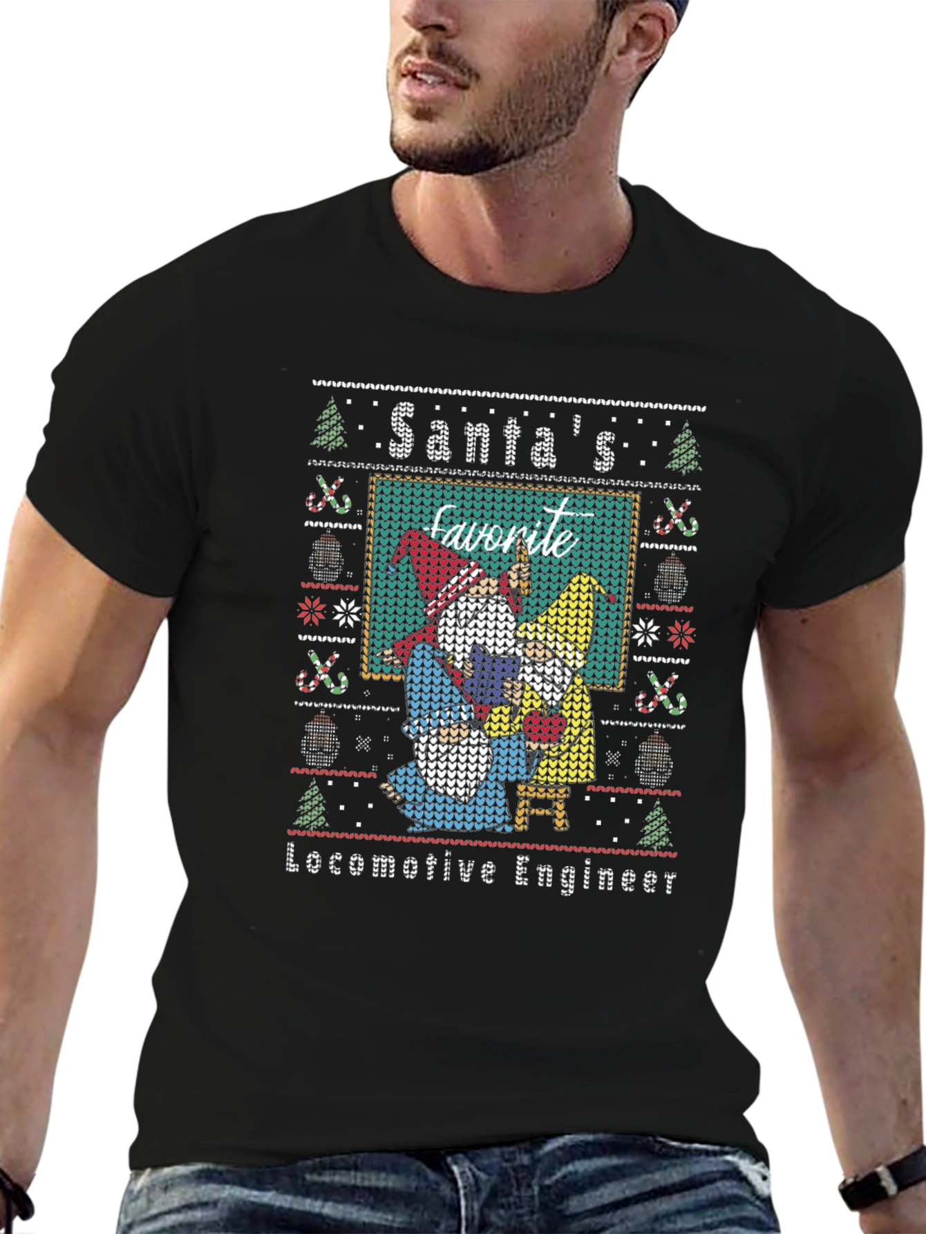 Santas Favorite Locomotive Engineer Ugly Christmas Sweater Tee