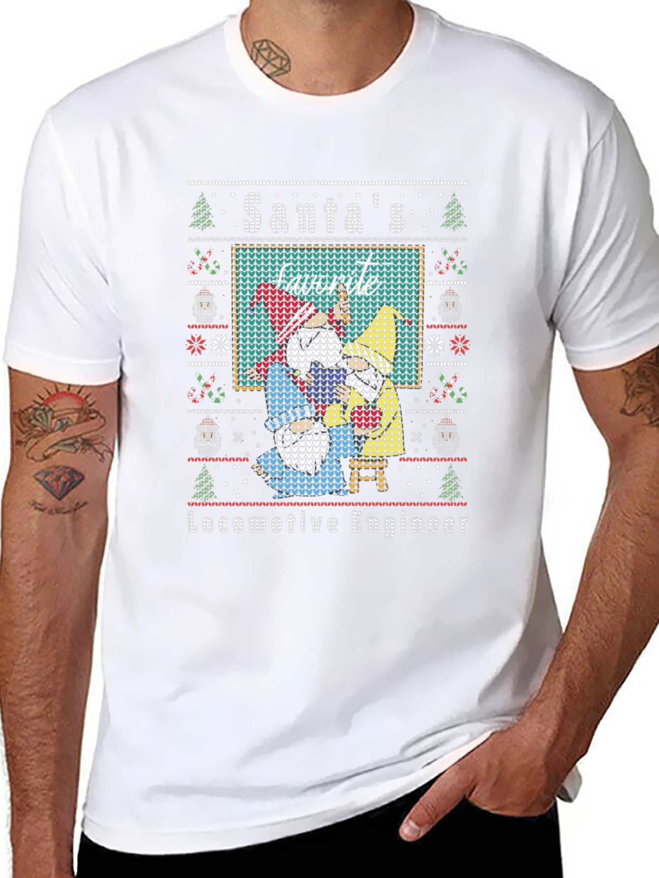Santas Favorite Locomotive Engineer Ugly Christmas Sweater Tee