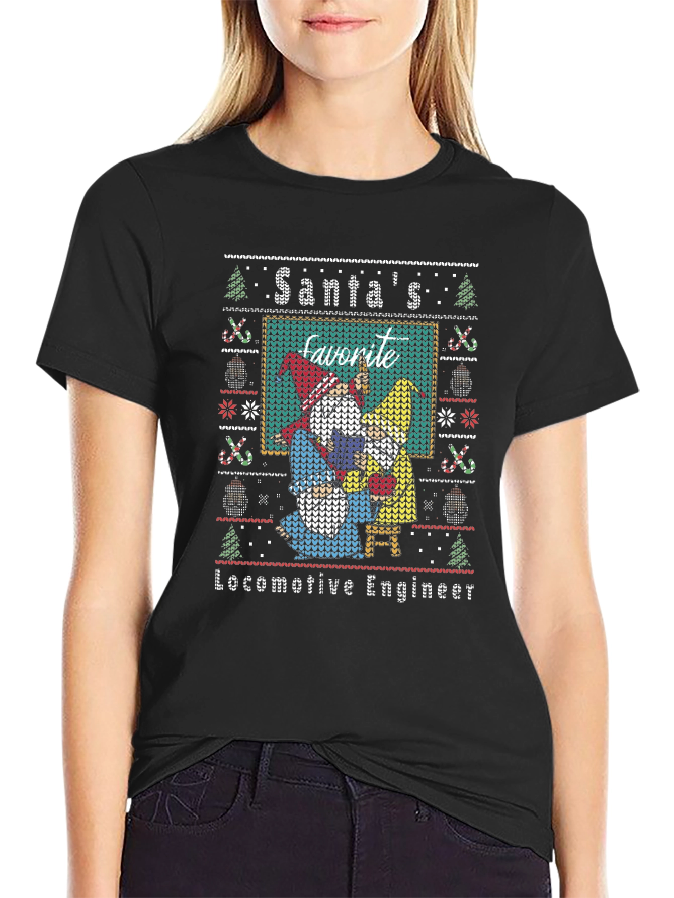 Santas Favorite Locomotive Engineer Ugly Christmas Sweater Tee