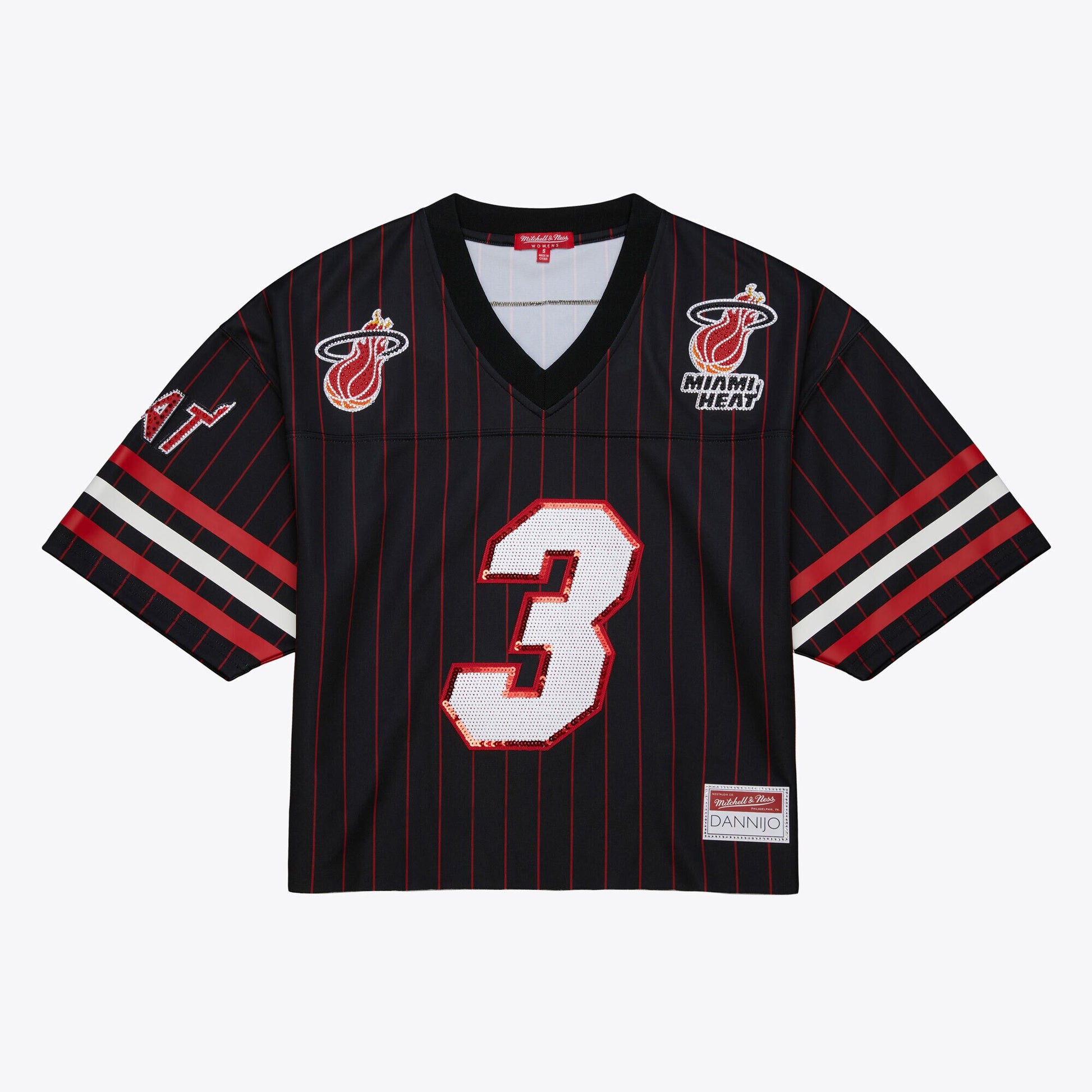 Women's Miami Heat Dwyane Wade Mitchell & Ness x DANNIJO Black Cropped Football Fashion Jersey
